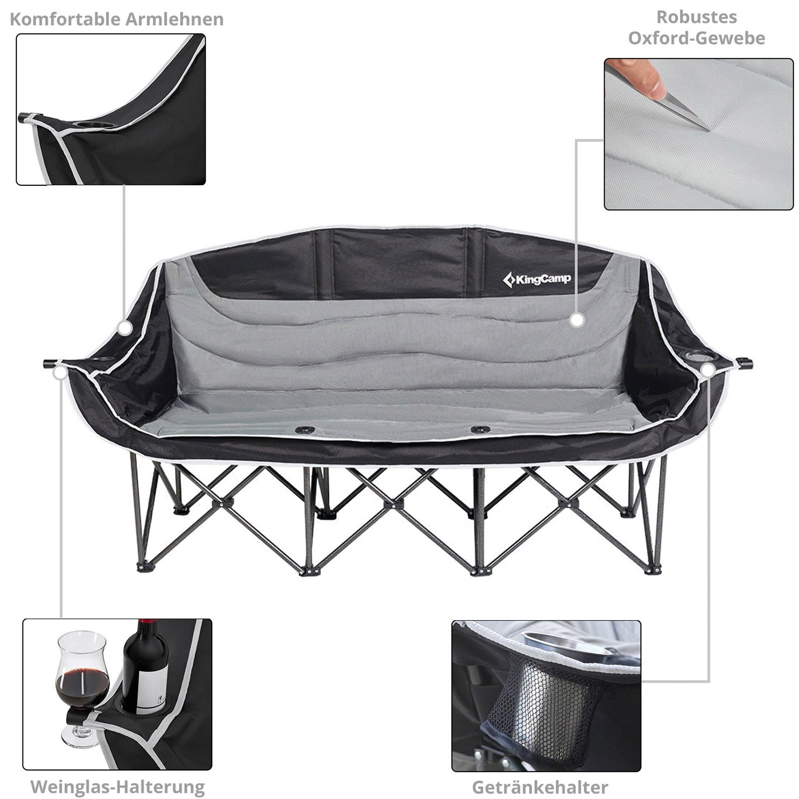 KINGCAMP Camping Sofa Triple Deluxe Lounge 3 Personen Klappstuhl Couch 270 kg