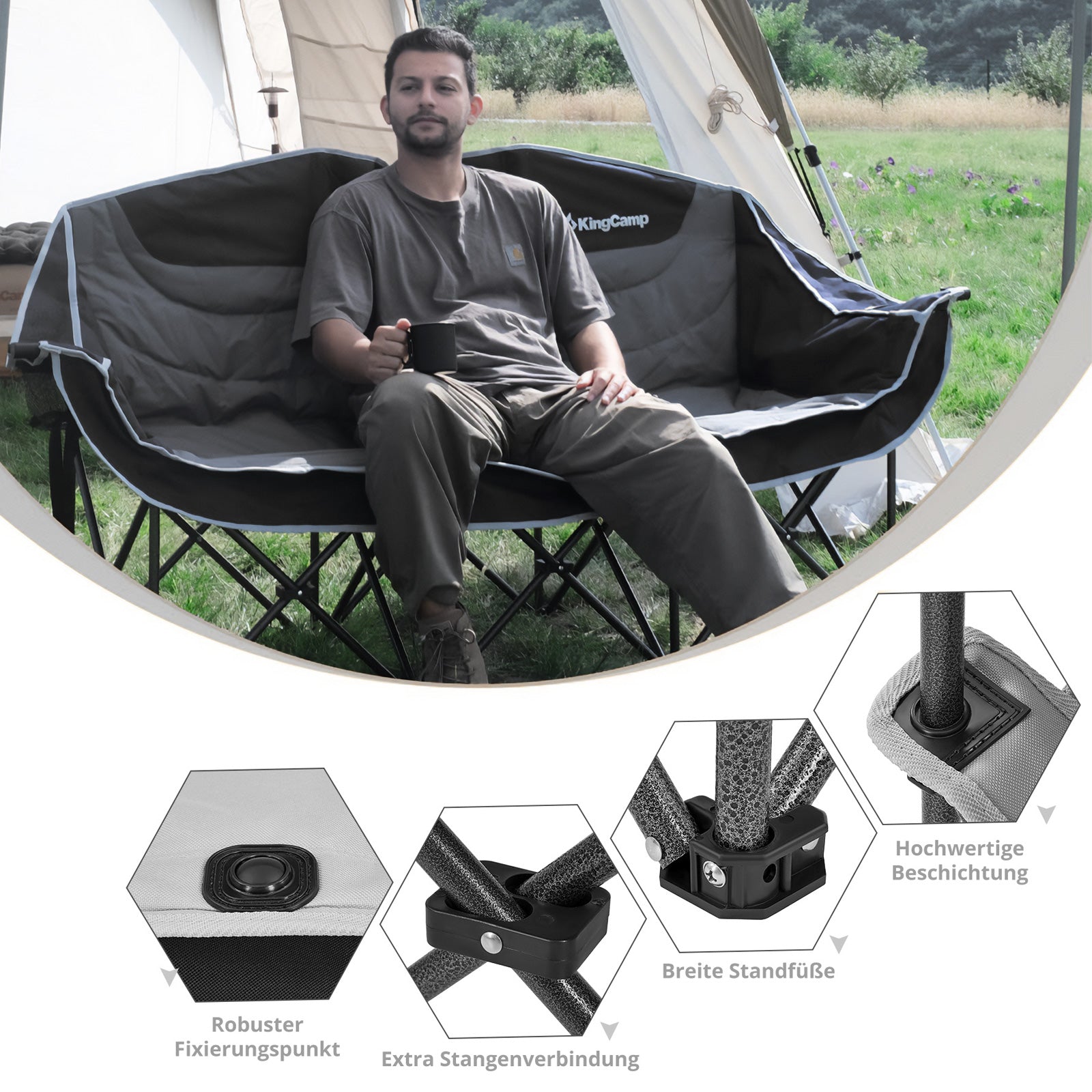 Canapé de camping Kingcamp Triple Deluxe Lounge Chaise pliante 3 personnes 270 kg