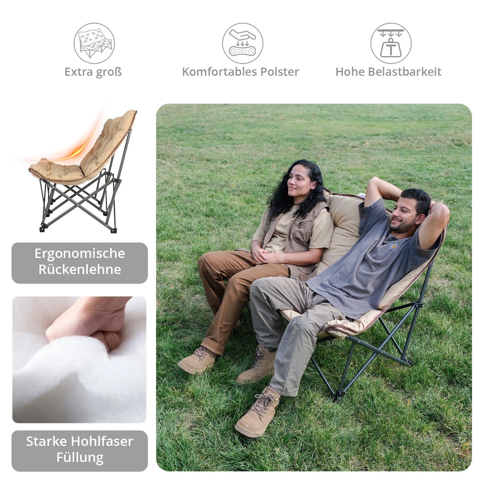 Canapé de camping Kingcamp Lindon Relax Double Lounge Chair Chaise pliante 2 personnes