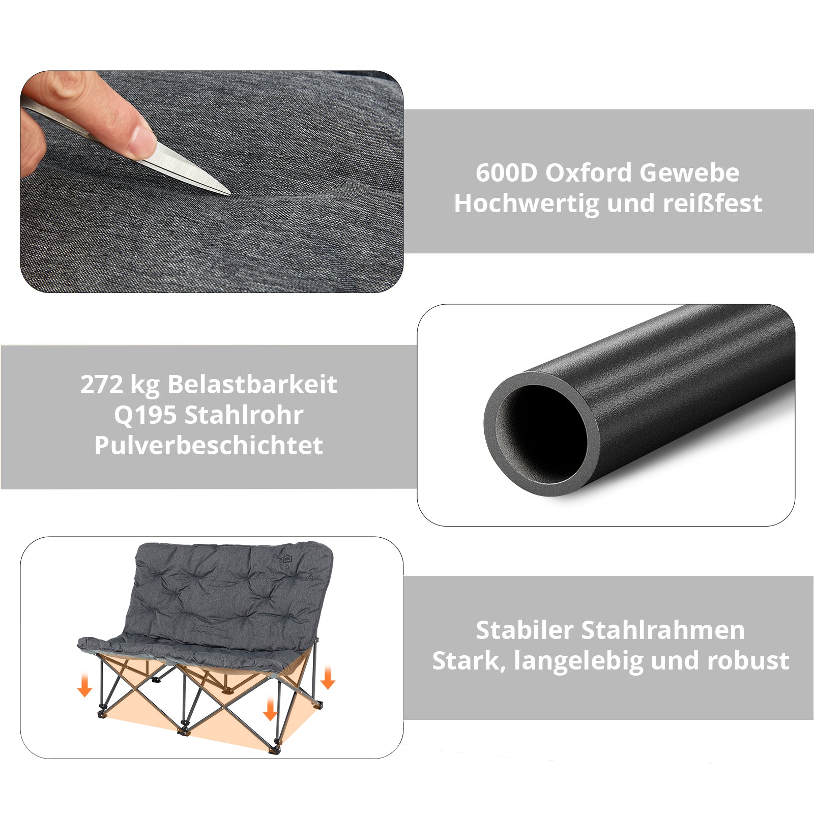 KINGCAMP Camping Sofa Lindon Relax Doppel Lounge Stuhl 2Personen Faltstuhl Couch