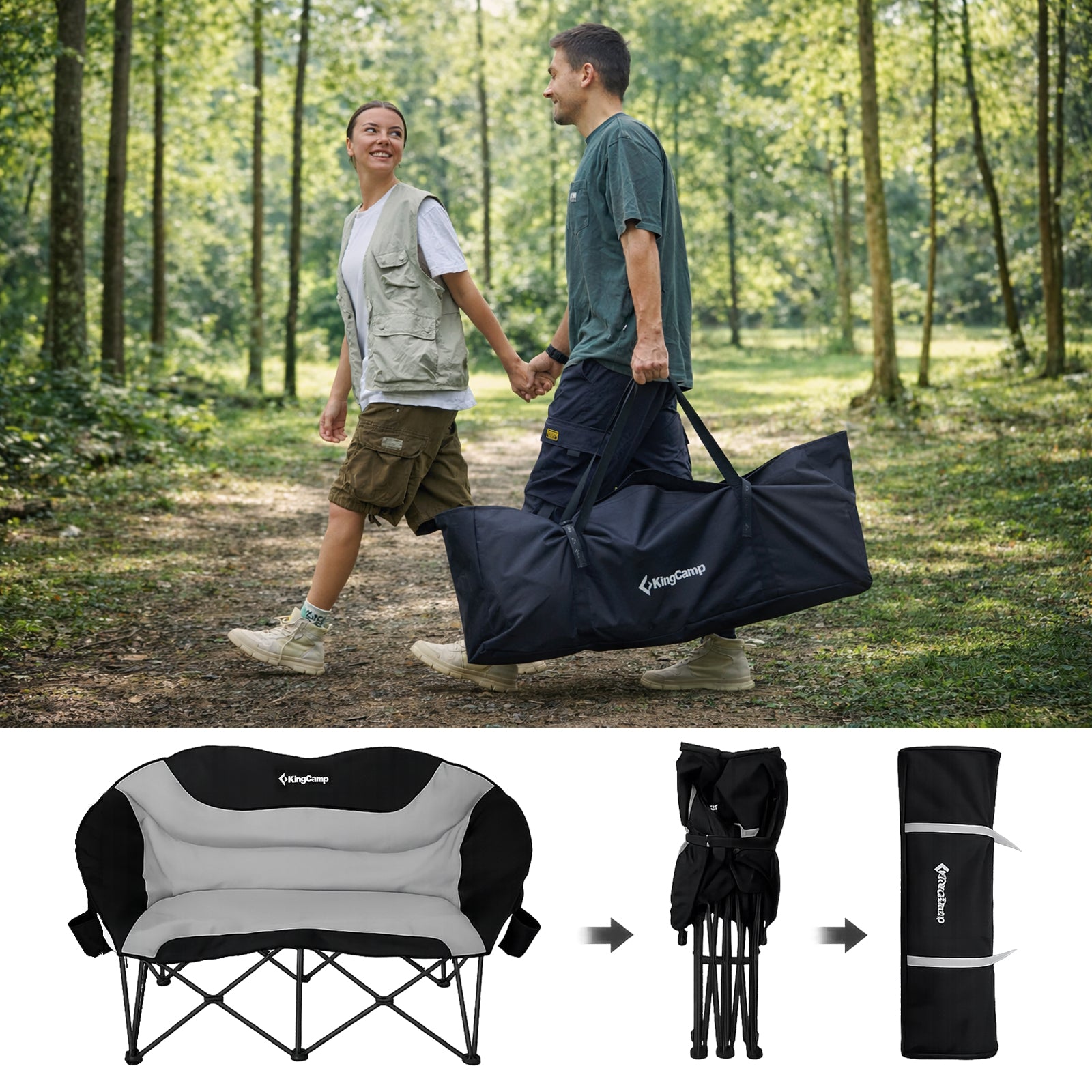 KINGCAMP Campingstuhl Moon Sofa Doppel Lounge Chair 2 Personen Stuhl 300 kg