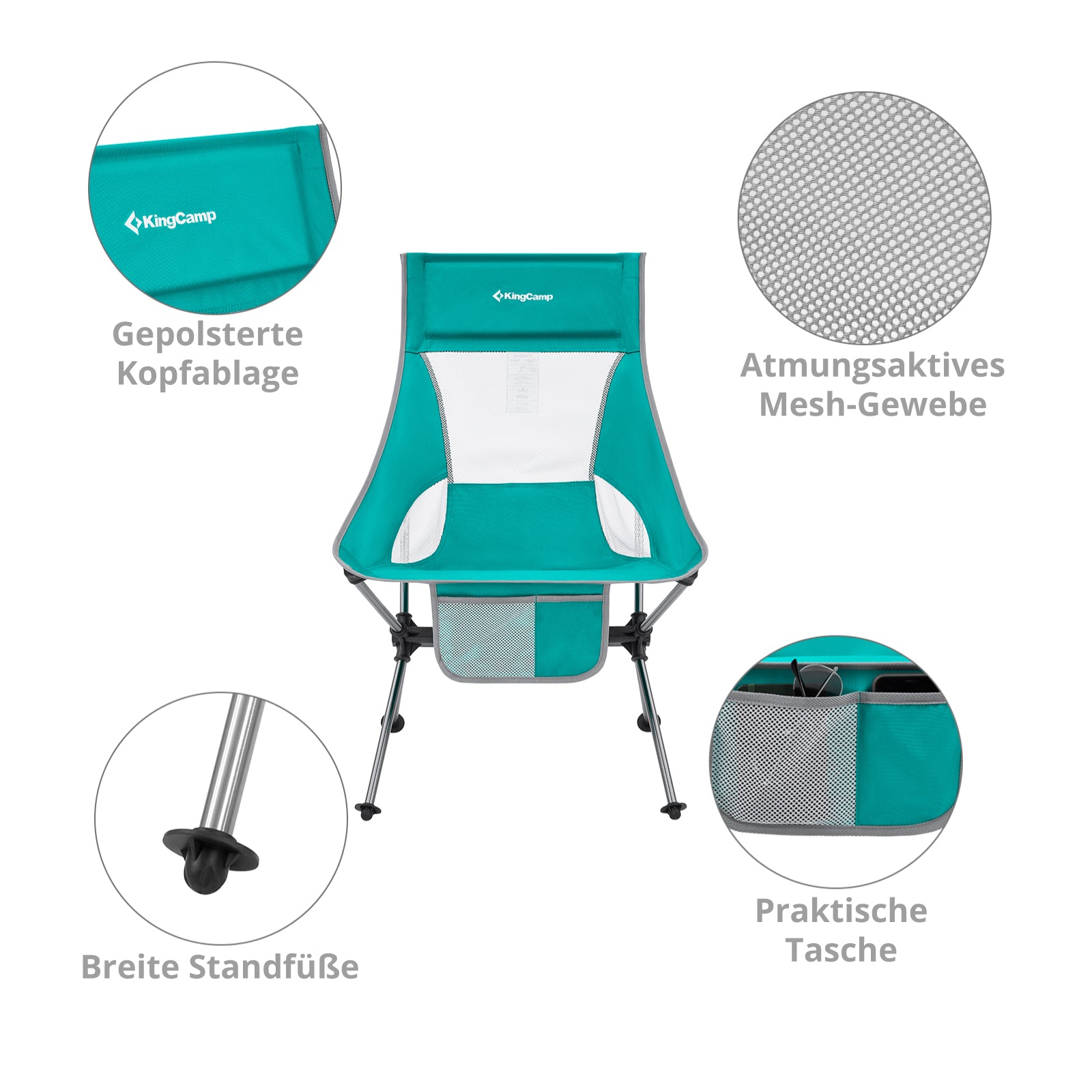 KINGCAMP Campingstuhl Logan Klappstuhl Strand Stuhl Faltbar Leicht Alu 150 kg
