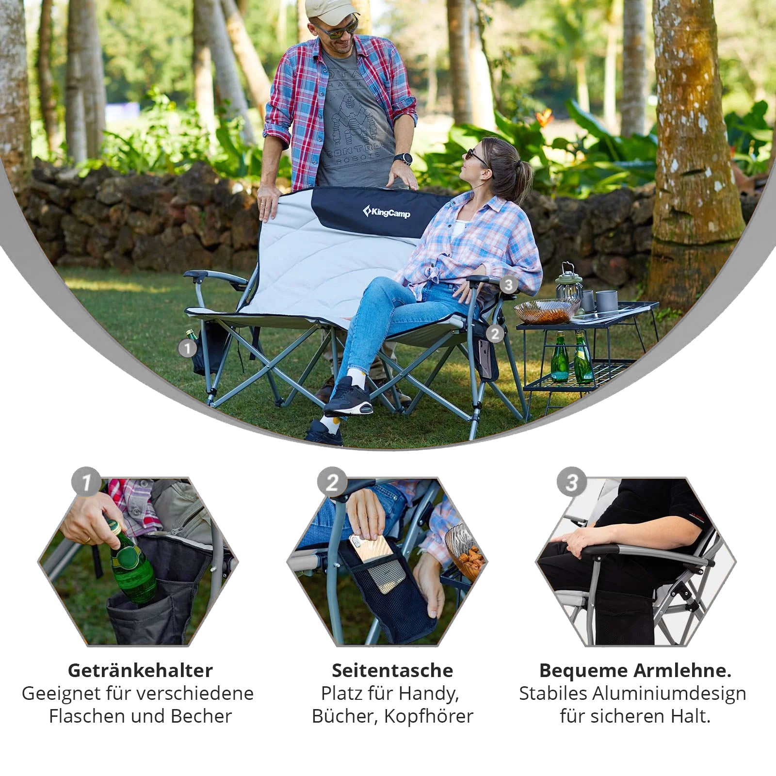 KINGCAMP Campingstuhl Sofa Comfort Duo Doppel Lounge 2 Personen Stuhl 272 kg
