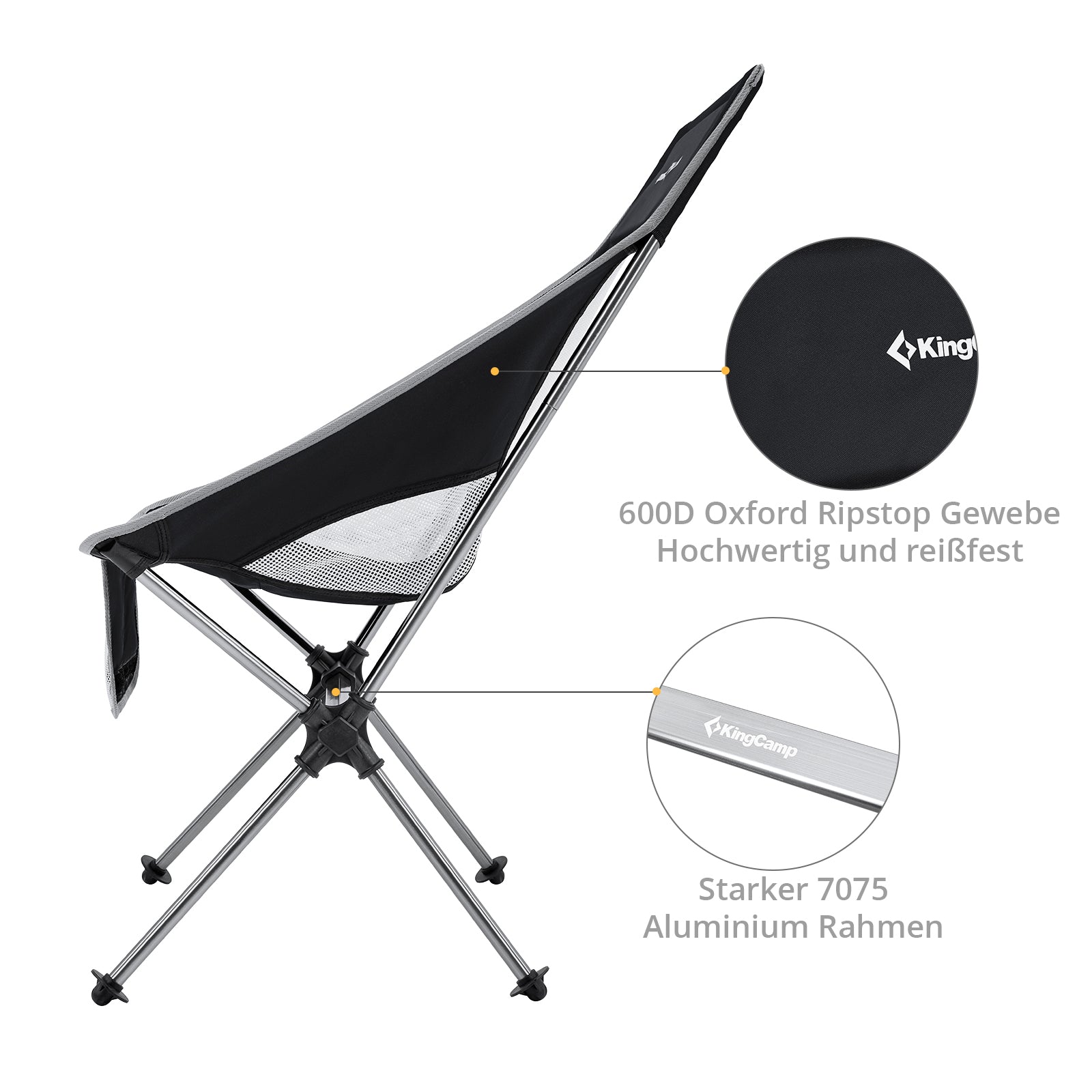 KINGCAMP Camping Chair Logan Folding Chair Beach Chair Foldable Lightweight Aluminum 150 kg