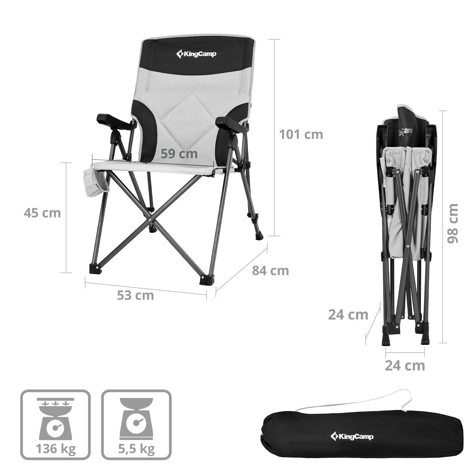 KINGCAMP Camping Chair Pinedale Camping Folding Chair Folding Chair Steel Adjustable