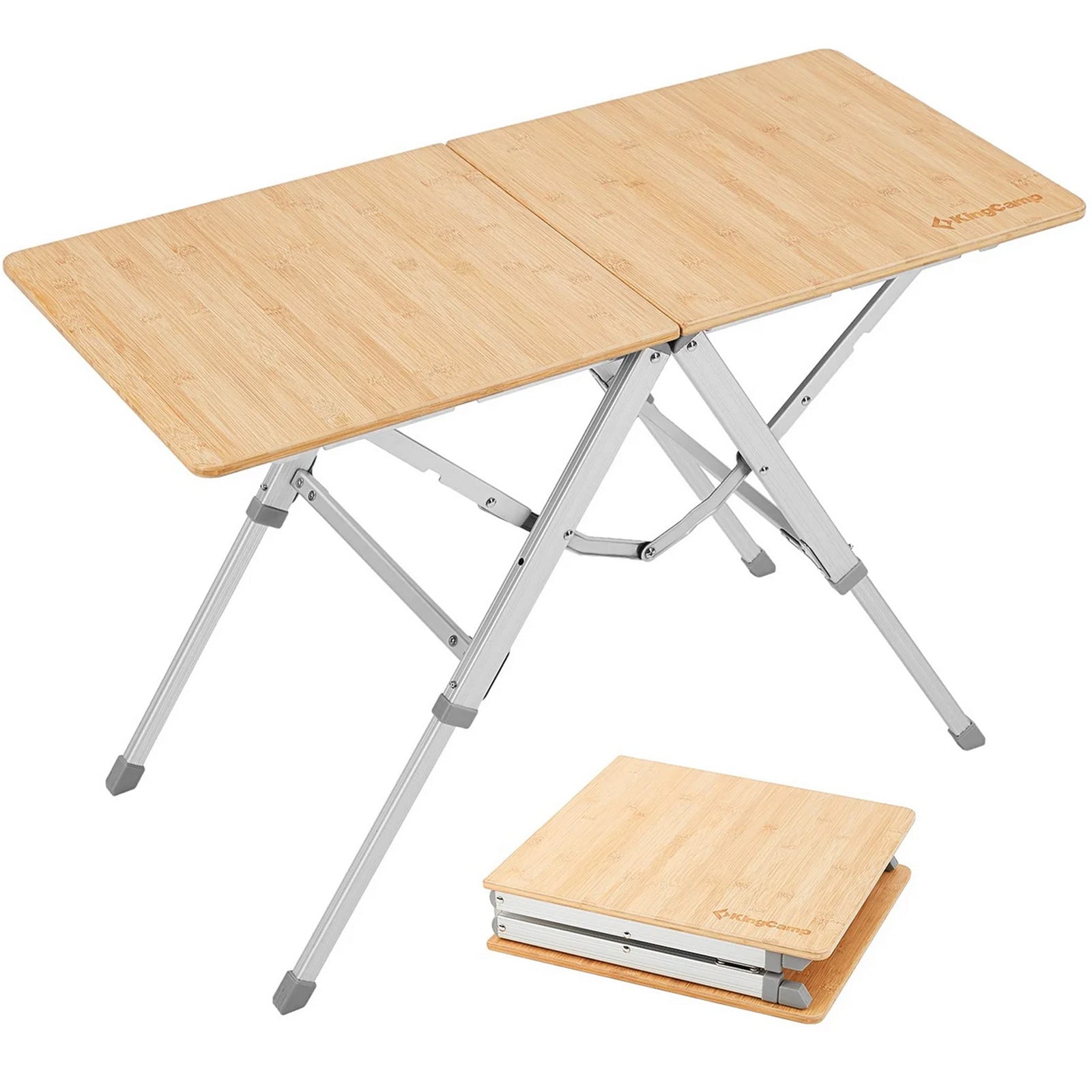 KINGCAMP Camping Table Bamboo Duo Folding Table Camping Table Adjustable Aluminium Bamboo