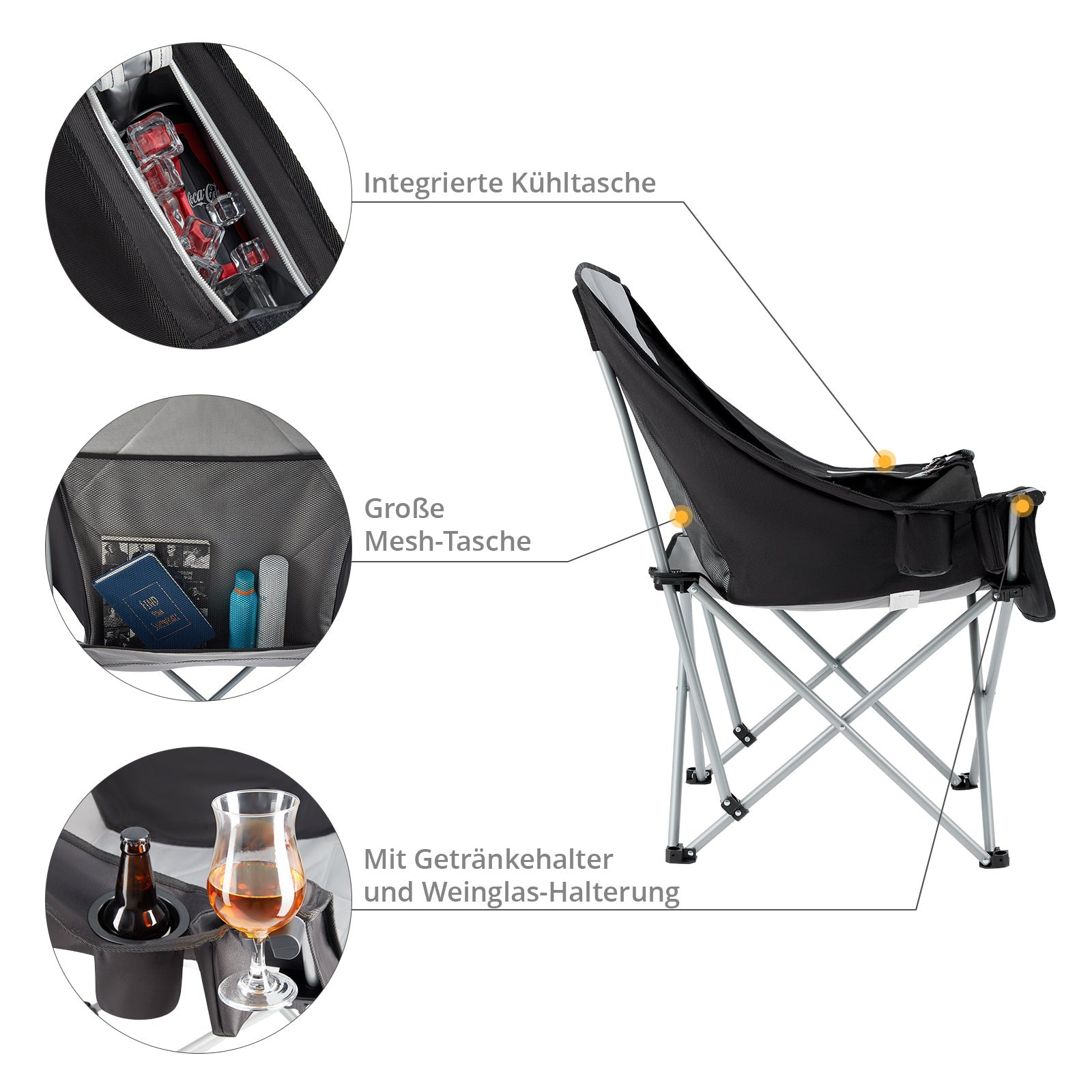 KINGCAMP Campingstuhl Faltstuhl Relax Chair Sessel Klappstuhl Kühltasche 136 kg