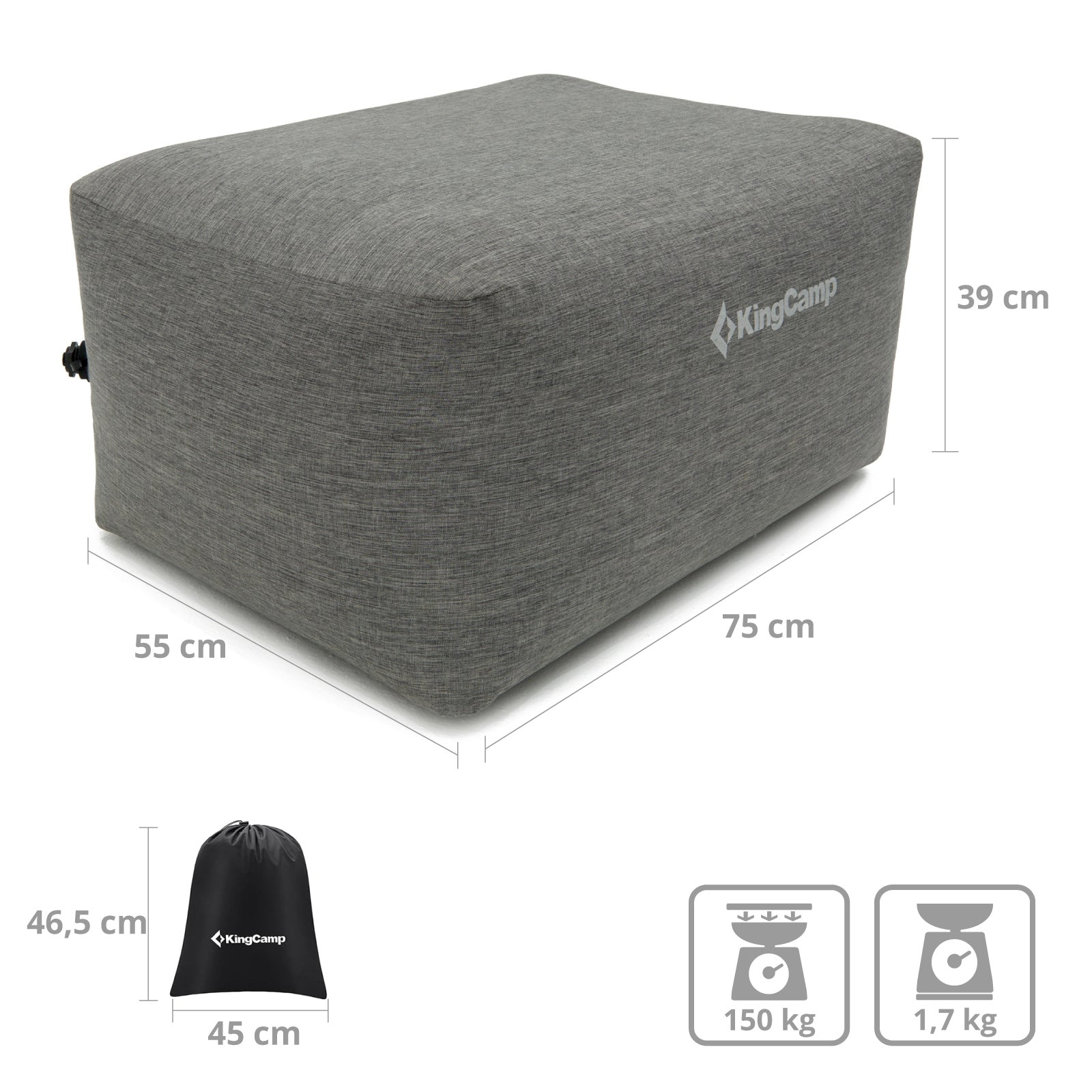 KINGCAMP Sitzhocker Aufblasbar Air Cube Granit Camping Sitz Hocker Luft Möbel