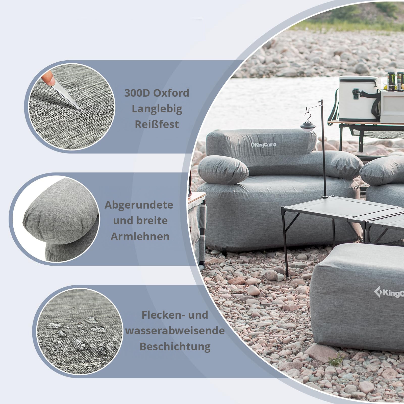 KINGCAMP Campingstuhl Air Lounger Granit Camping Sessel Luft Möbel Aufblasbar