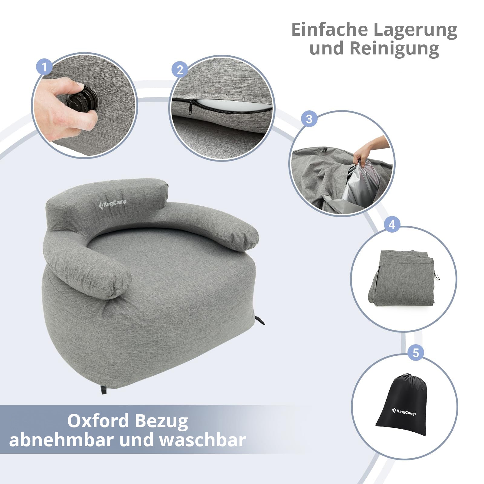 KINGCAMP Campingstoel Air Lounger Granit Campingfauteuil Luchtmeubel Opblaasbaar
