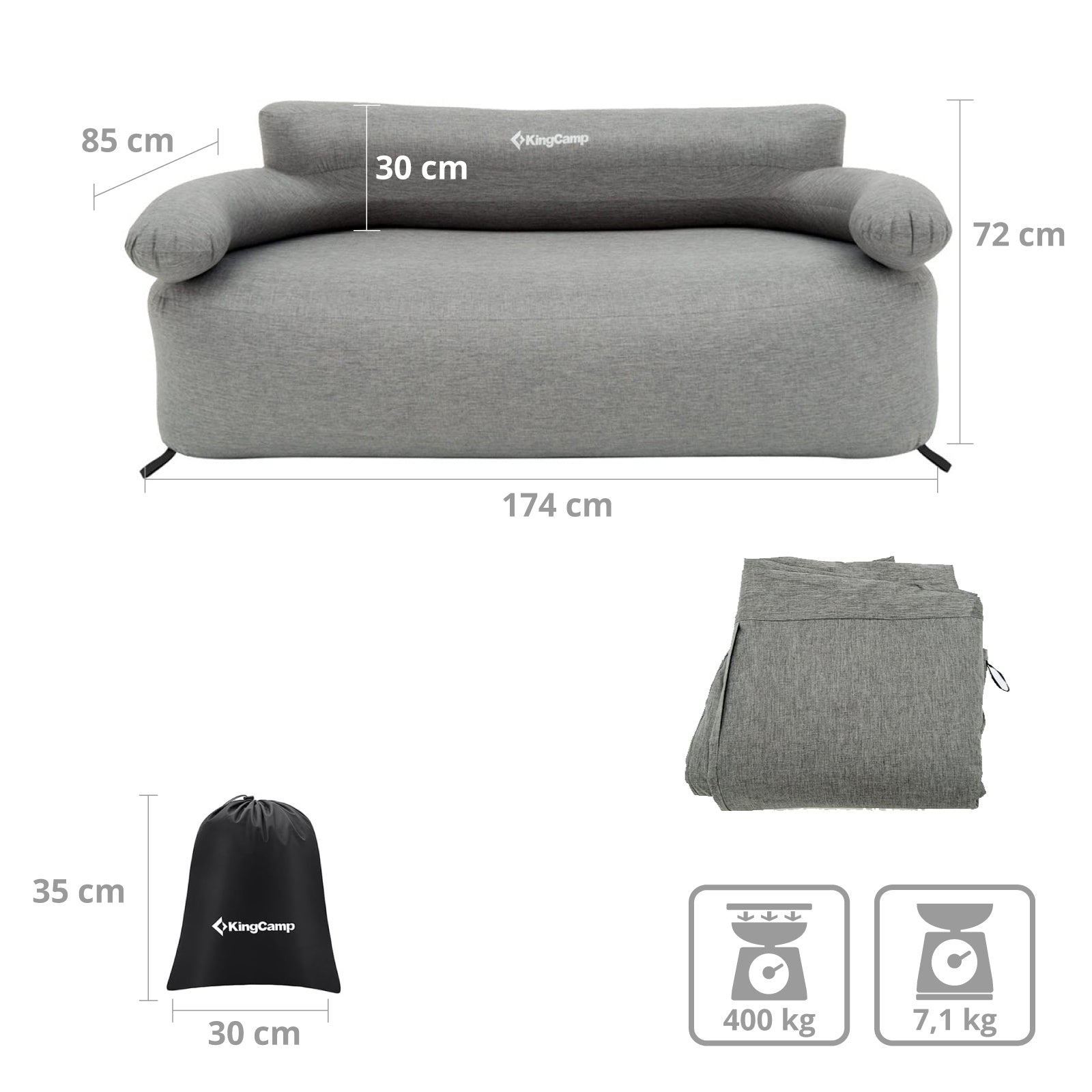 KINGCAMP Camping Couch Air Sofa Granit Lounge Outdoor Luft Sitz Möbel Aufblasbar