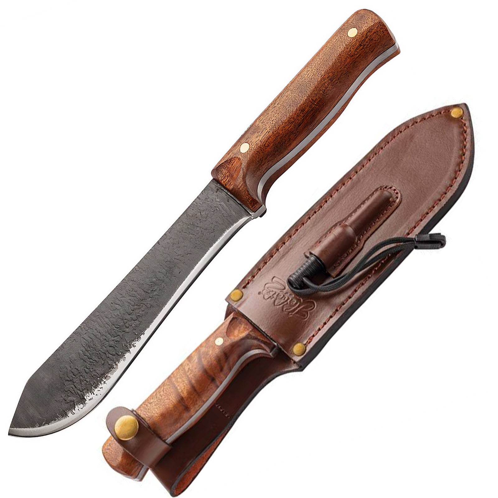 CJH Outdoormesser Gürtelmesser Arbeitsmesser Full Tang Bushcraft Messer Holz