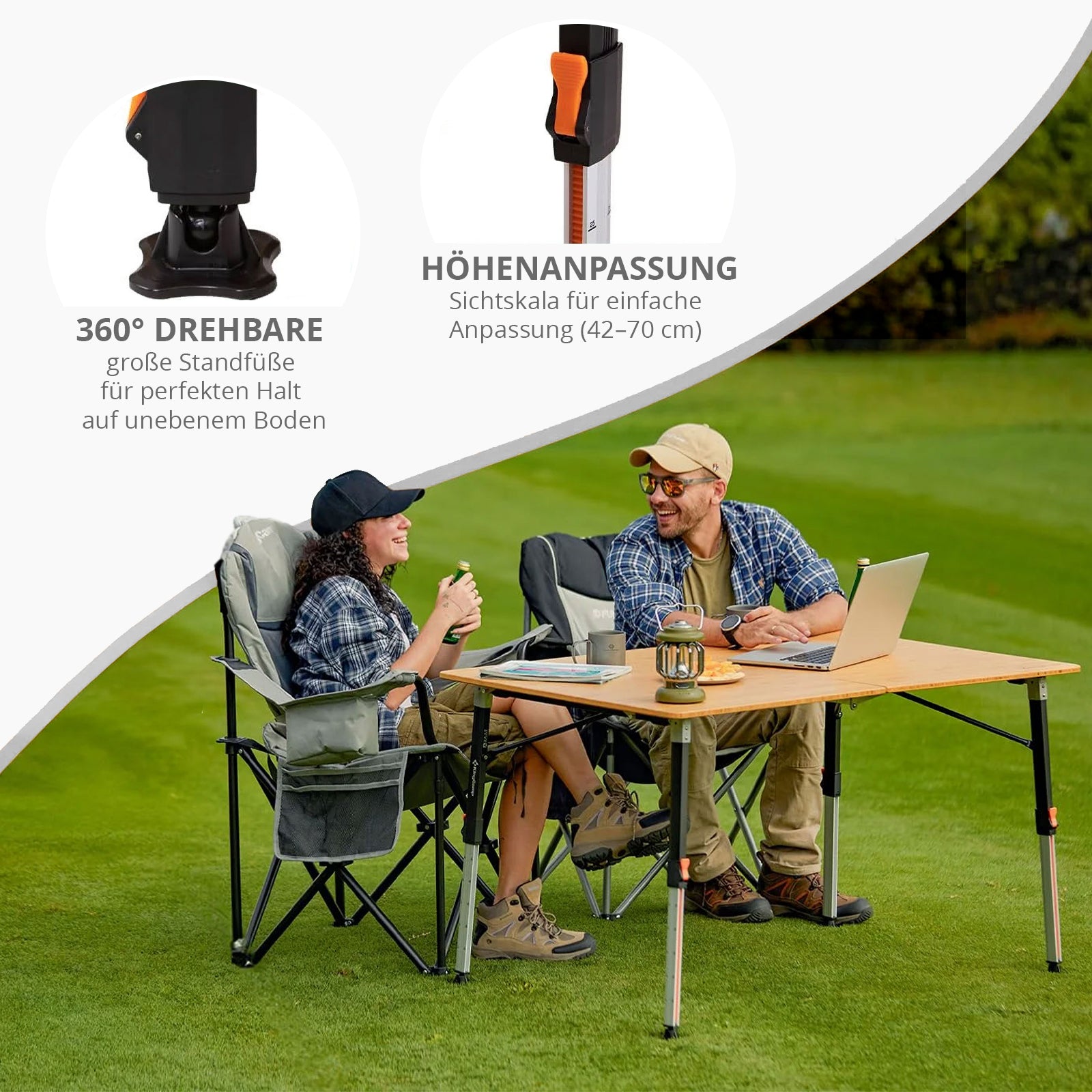 KINGCAMP Bambus Campingtisch Woboo XL Camping Klapptisch Faltbar Holz Stufenlos