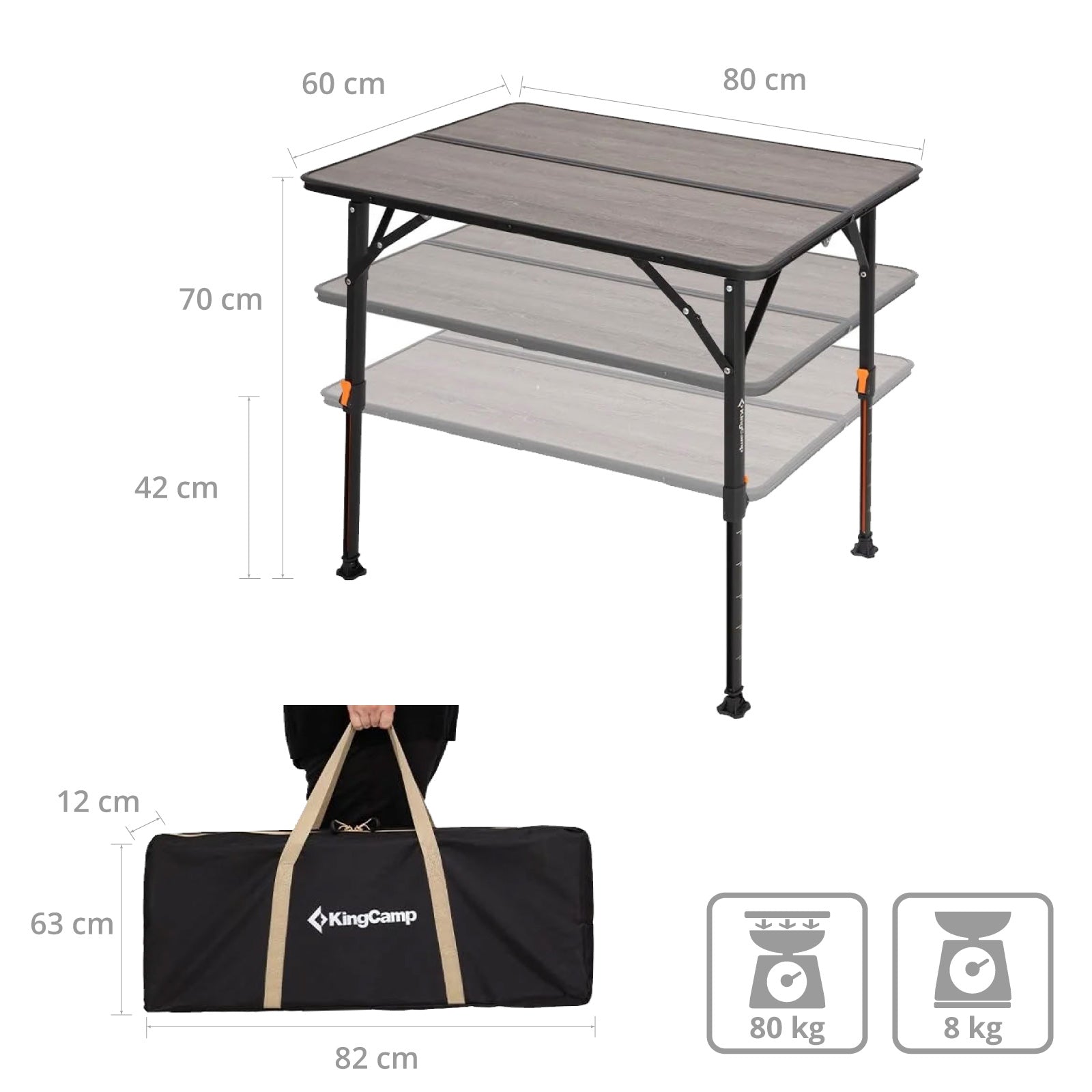 KINGCAMP Campingtisch Meteora Camping Falttisch Klapptisch Leicht Stufenlos