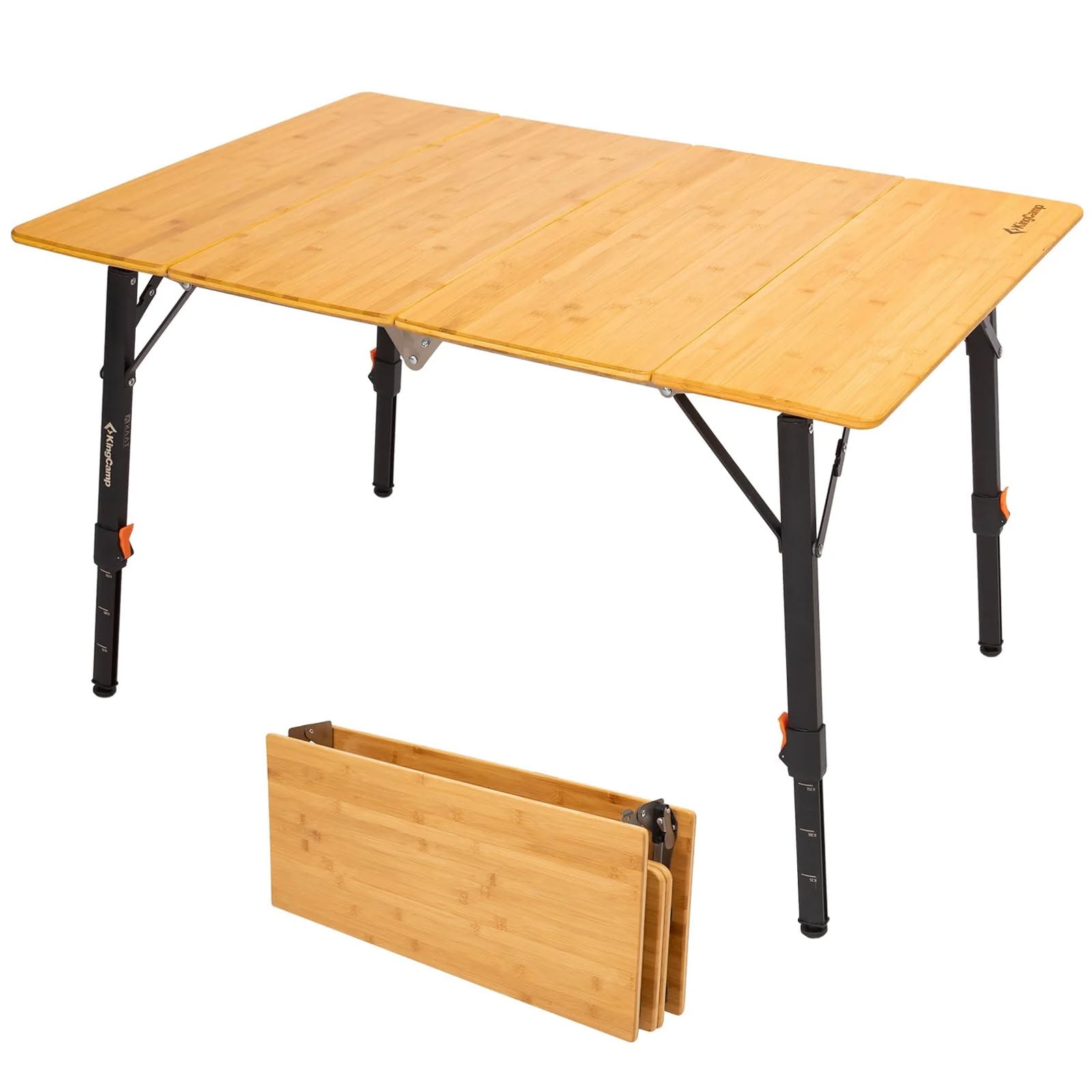 KINGCAMP Bambus Campingtisch Woboo L Camping Falttisch Klapptisch Holz Stufenlos