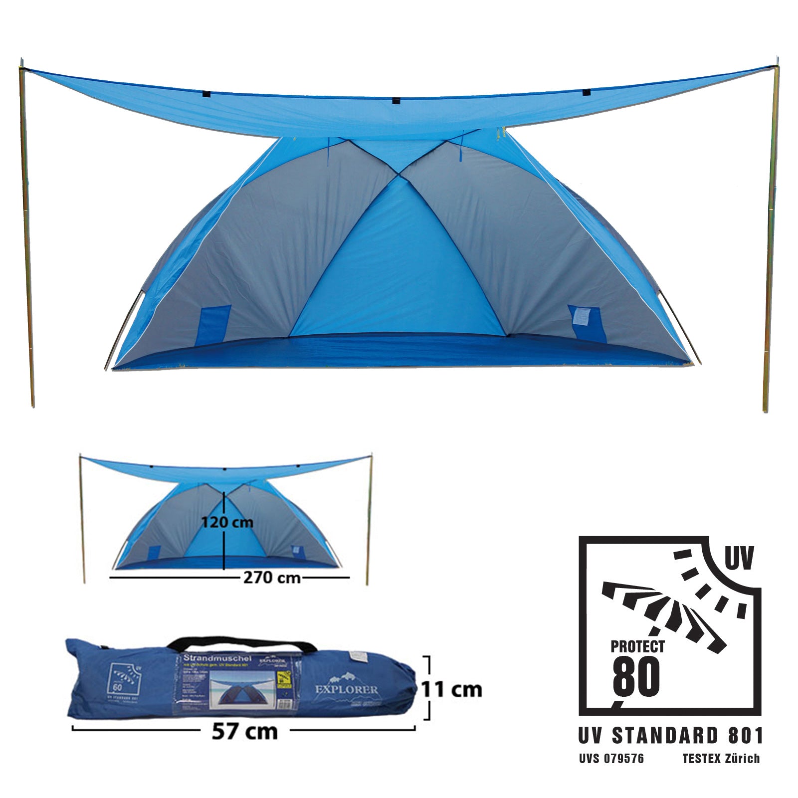 EXPLORER beach shelter + roof sun protection beach tent wind UV 80 lockable