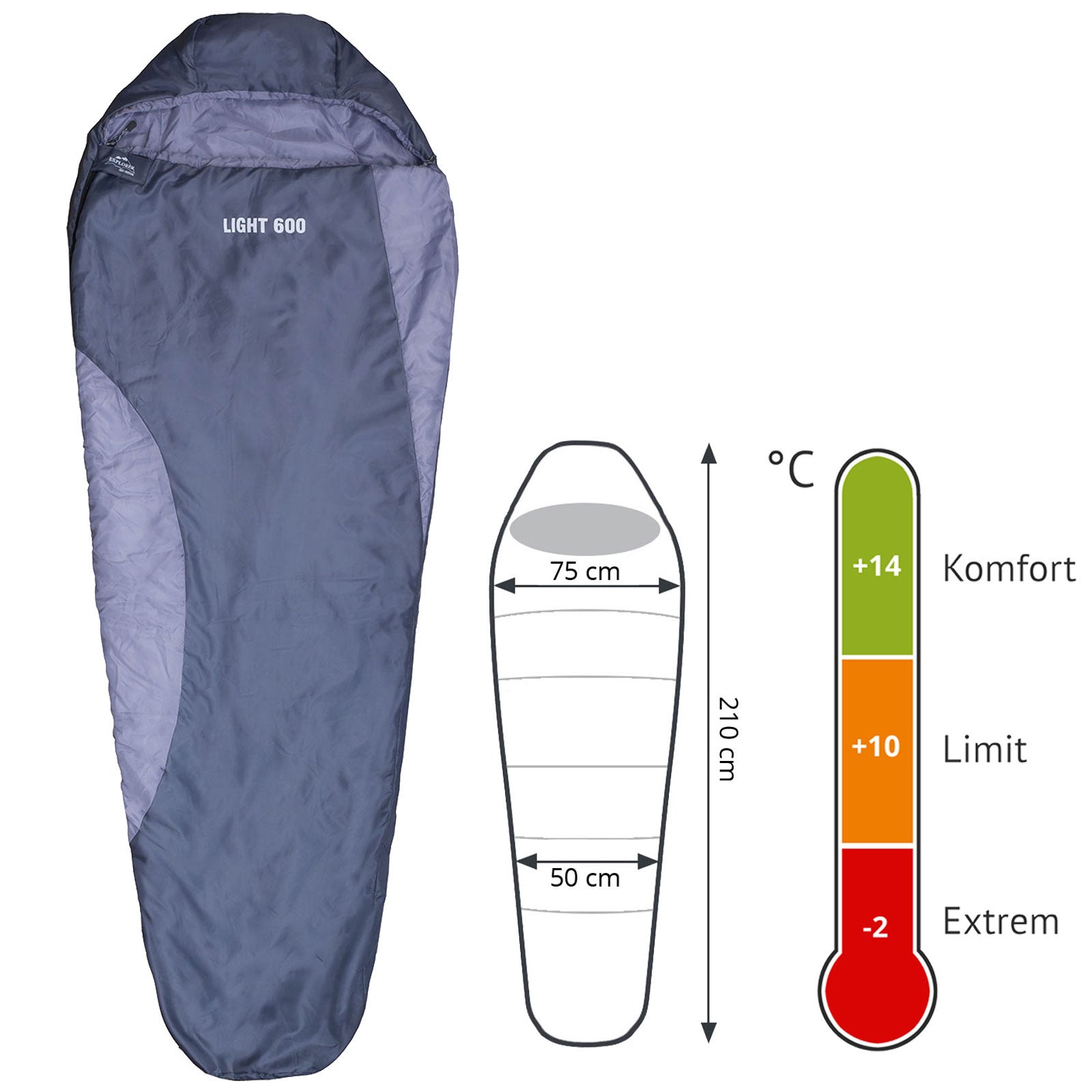 EXPLORER Schlafsack Light 600 Leichtgewichts Hüttenschlafsack Mini Packmaß 700g