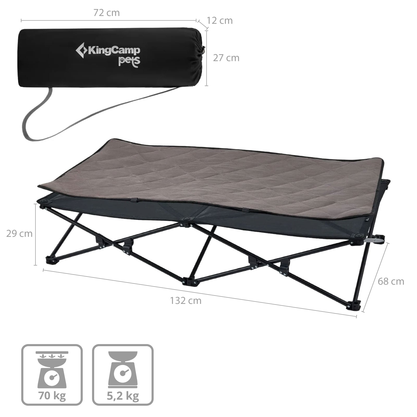 KINGCAMP Hundbett Hunde Liege Outdoor Matte Faltbar Erhöht Waschbar Mesh 132x68