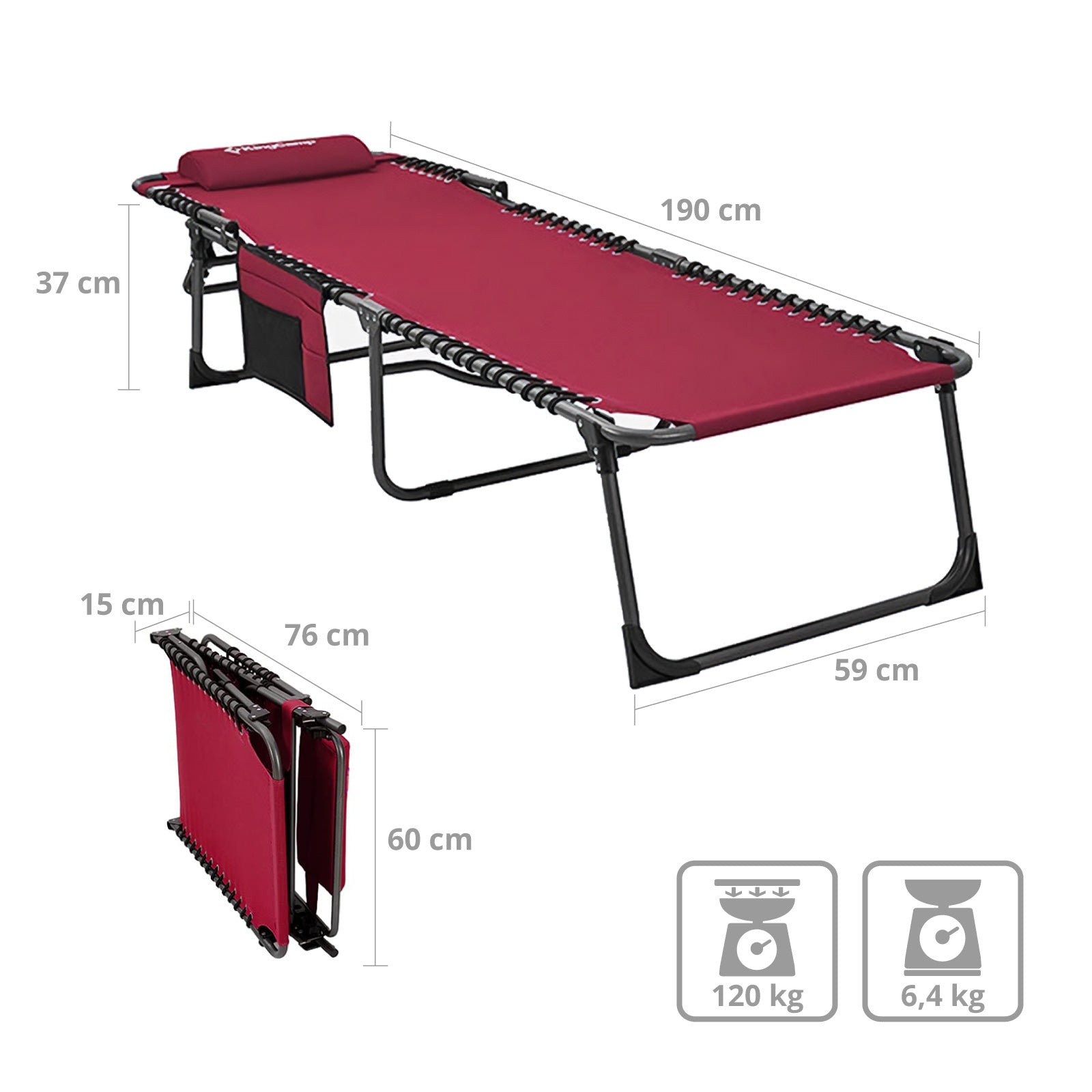 KINGCAMP Sun Lounger Deck Chair Weston Camping Beach Lounger Adjustable Aluminium