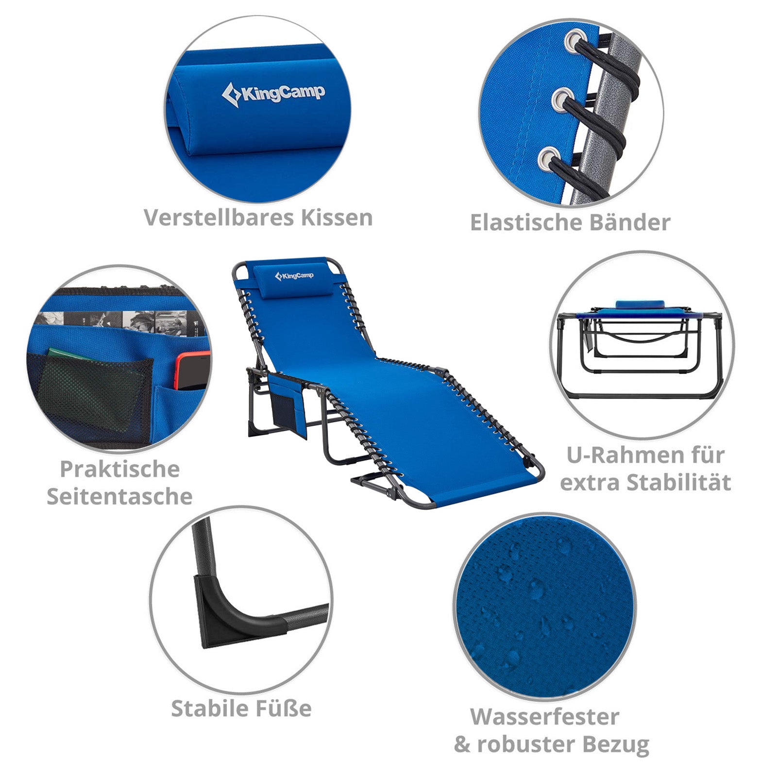 KINGCAMP Sonnenliege Liegestuhl Weston Camping Strand Liege Verstellbar Alu