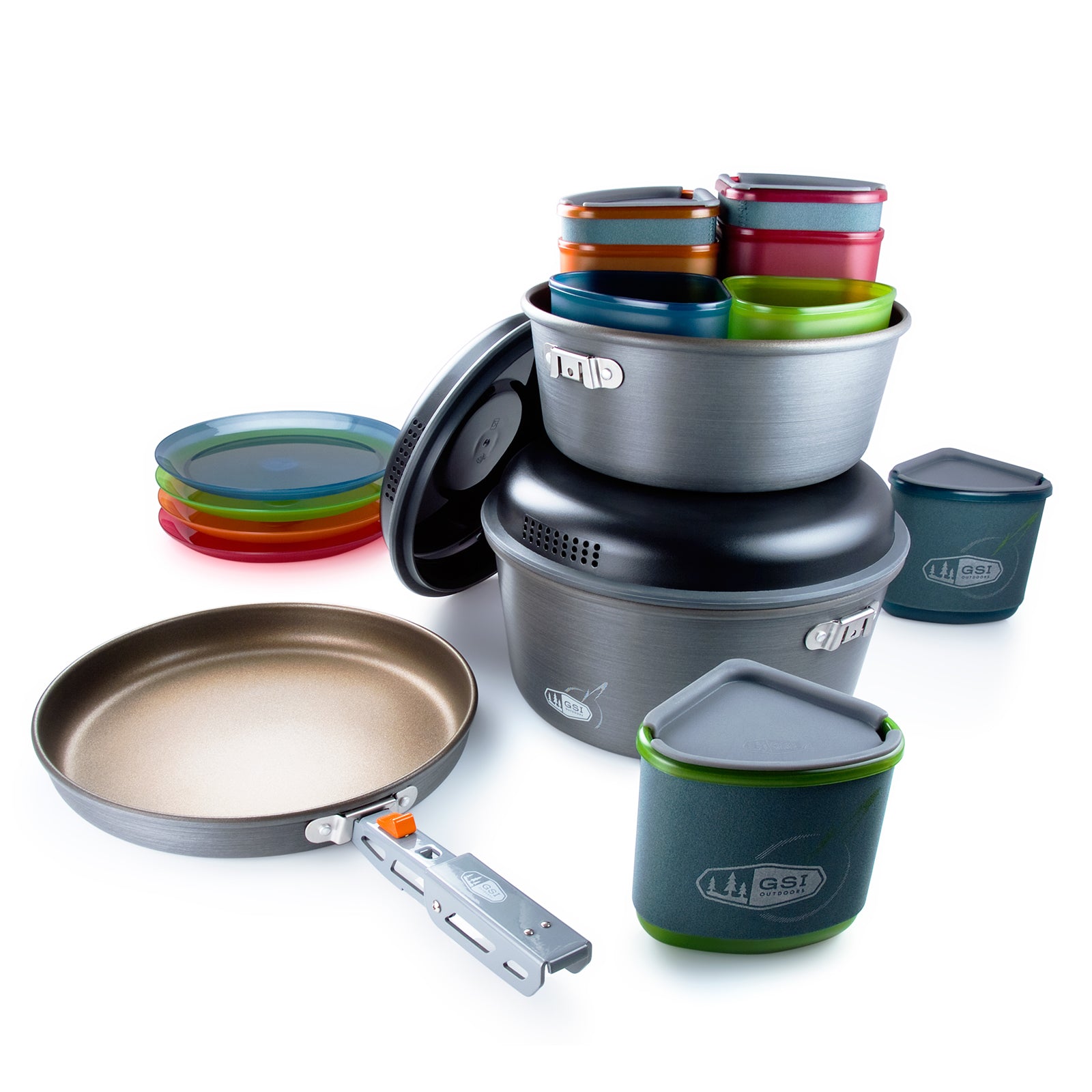 GSI Camping Koch Geschirr Set Pinnacle Topf Pfanne Outdoor Küche Stapelbar 23tlg