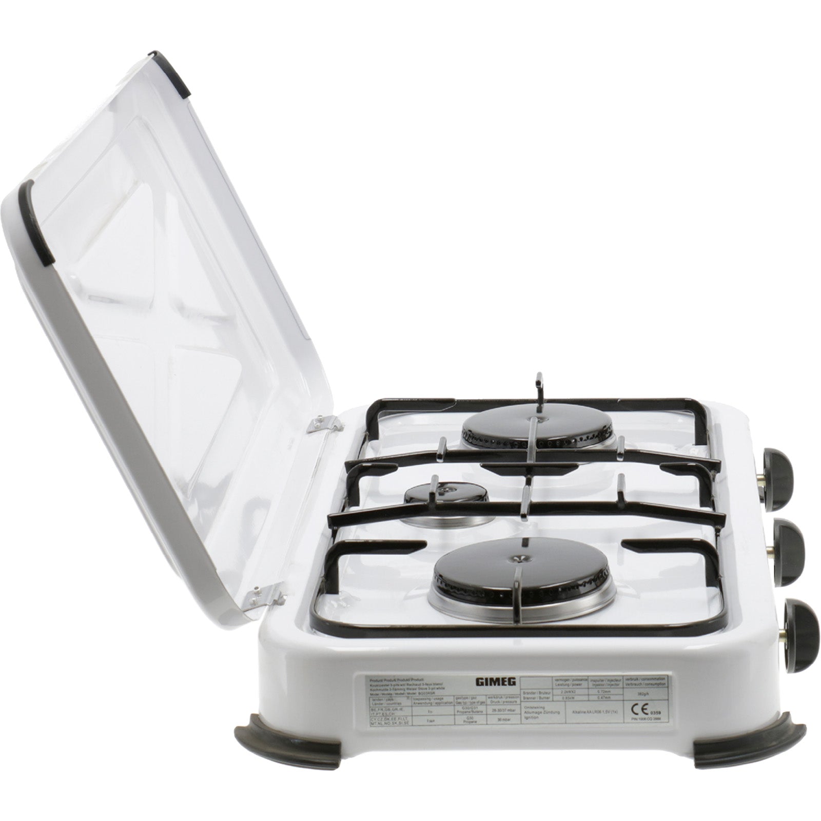 GIMEG Réchaud à gaz de camping, réchaud à 3 feux, plaque de cuisson, barbecue d'extérieur, 2x2200 W