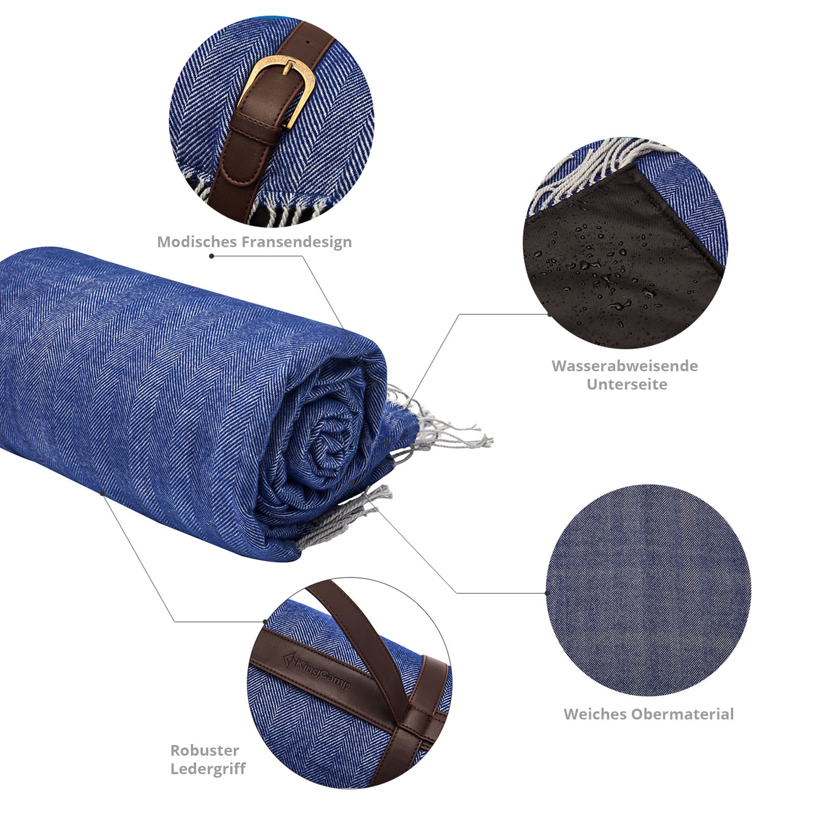 Couverture de camping KINGCAMP Merida Picnic Beach Park Blanket imperméable aspect laine