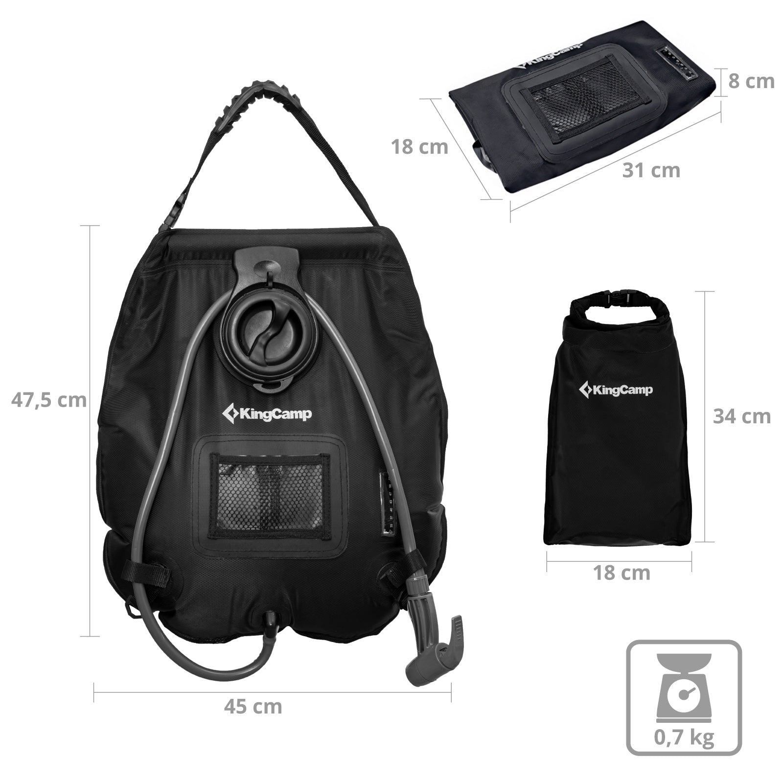 Douche solaire KINGCAMP pour camping, voyage, extérieur, thermomètre, douche solaire 20 L