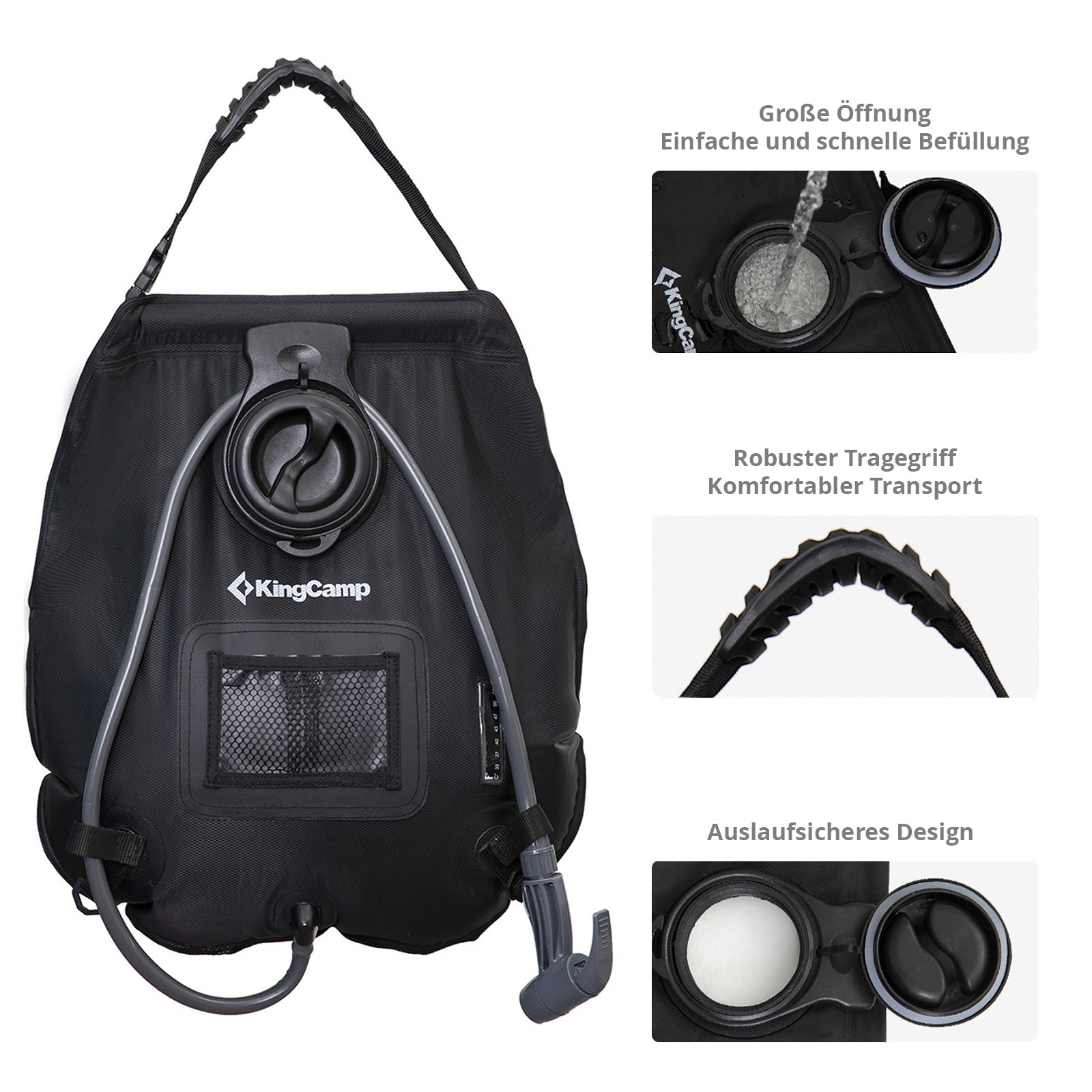 Douche solaire KINGCAMP pour camping, voyage, extérieur, thermomètre, douche solaire 20 L