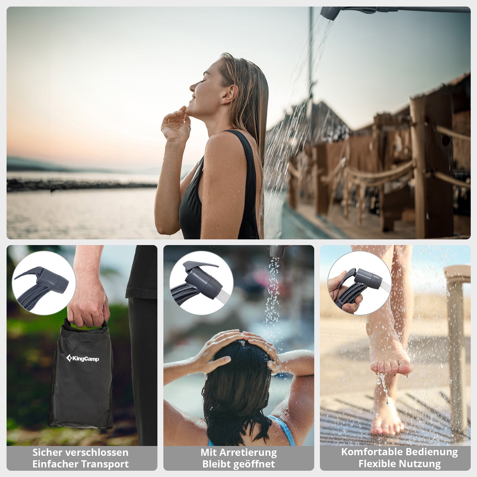 KINGCAMP Solardusche Camping Outdoor Reise Dusche Thermometer Solar Shower 20 L