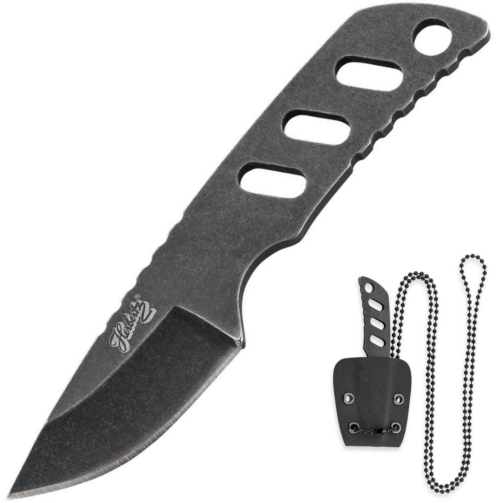 HERBERTZ Neck Knife Stonewashed Mini Messer Halsmesser Fingermesser Outdoor