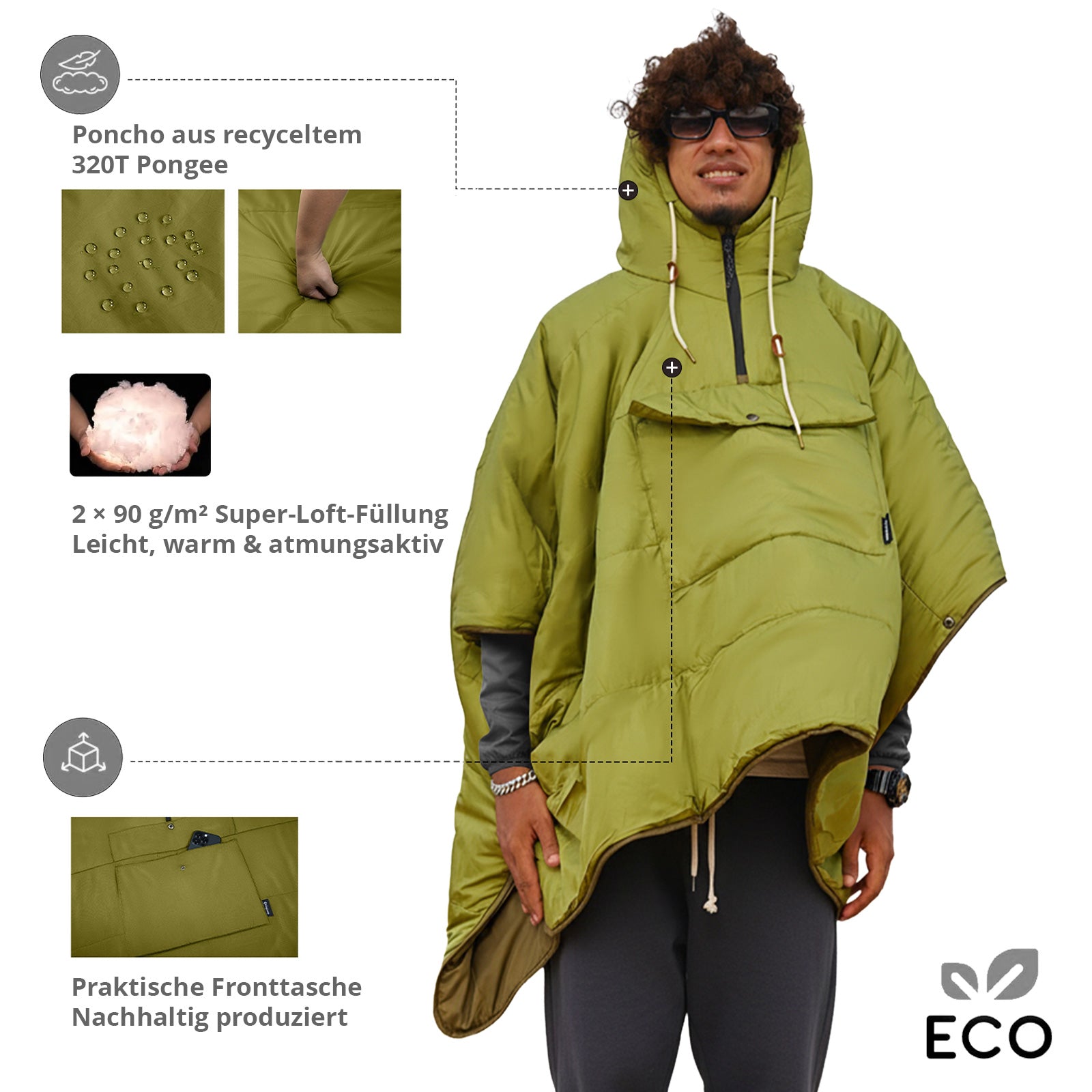 KINGCAMP Regen Poncho Comfy Camping Isolierung Kapuze Decke Warm Gefüttert