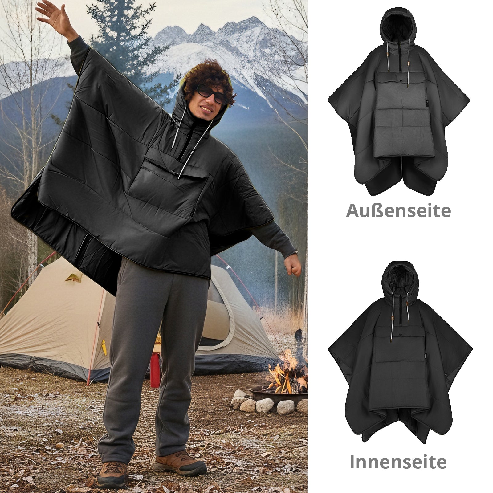 KINGCAMP Regen Poncho Comfy Camping Isolierung Kapuze Decke Warm Gefüttert
