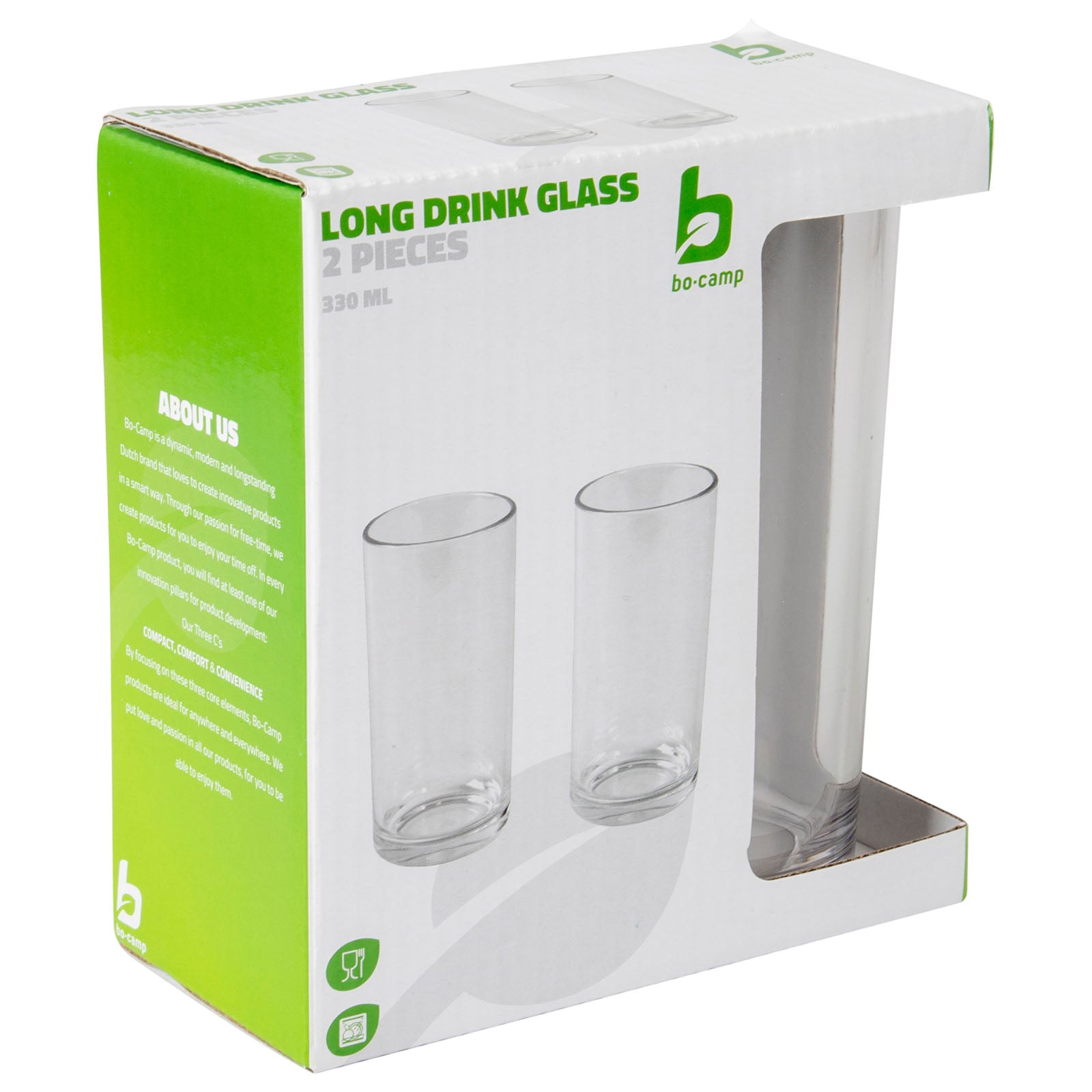 BO-CAMP Set of 2 long drink glasses - polycarbonate camping water drinking glass 300 ml