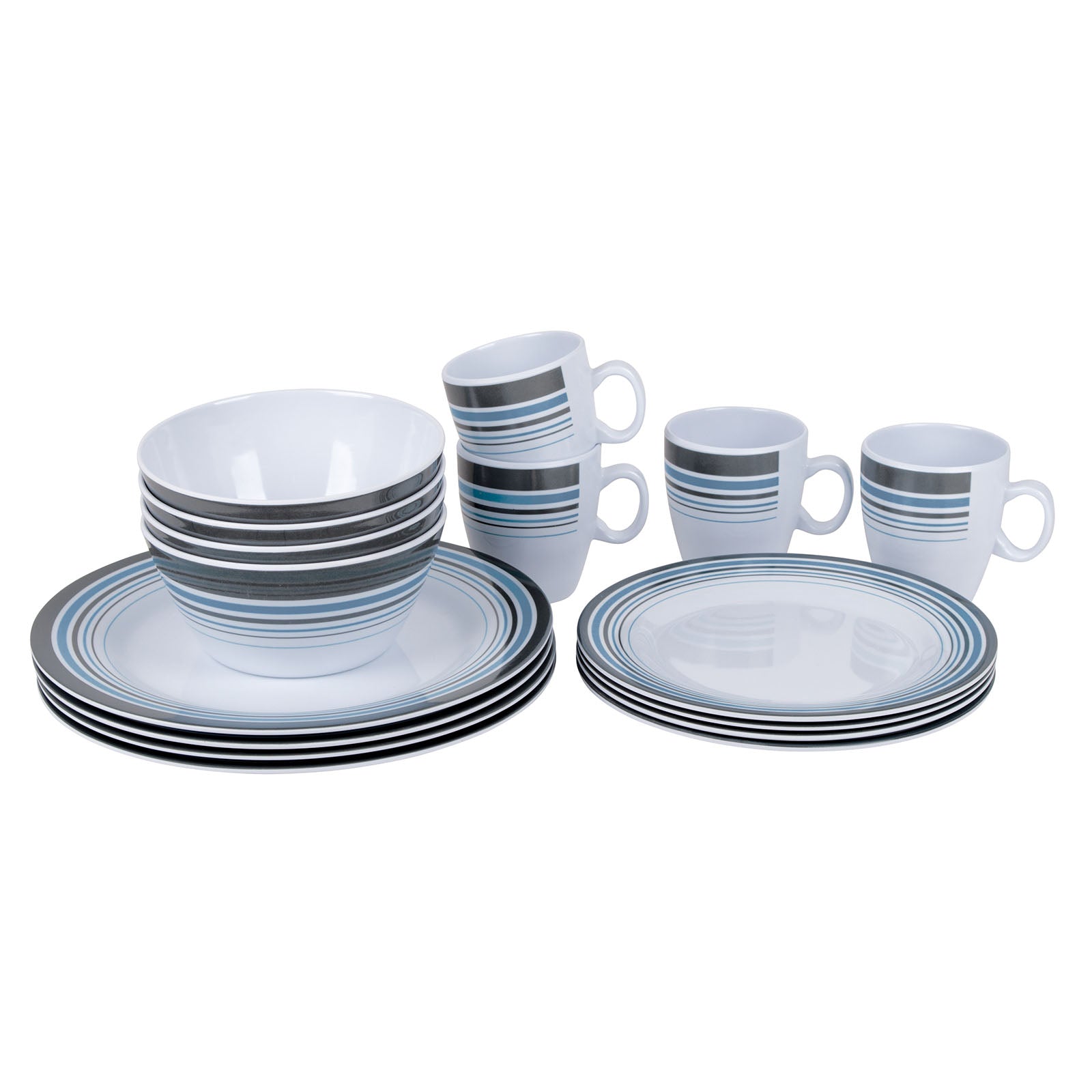 BO-CAMP Melamin Geschirr Set 16tlg - Camping Essgeschirr Reise Picknick Teller