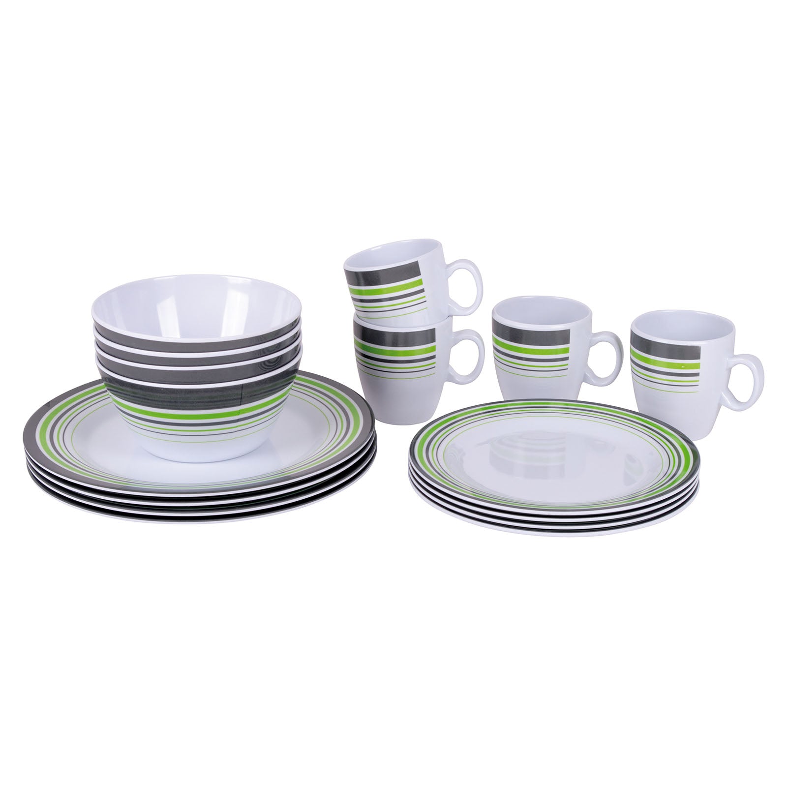 BO-CAMP Melamin Geschirr Set 16tlg - Camping Essgeschirr Reise Picknick Teller