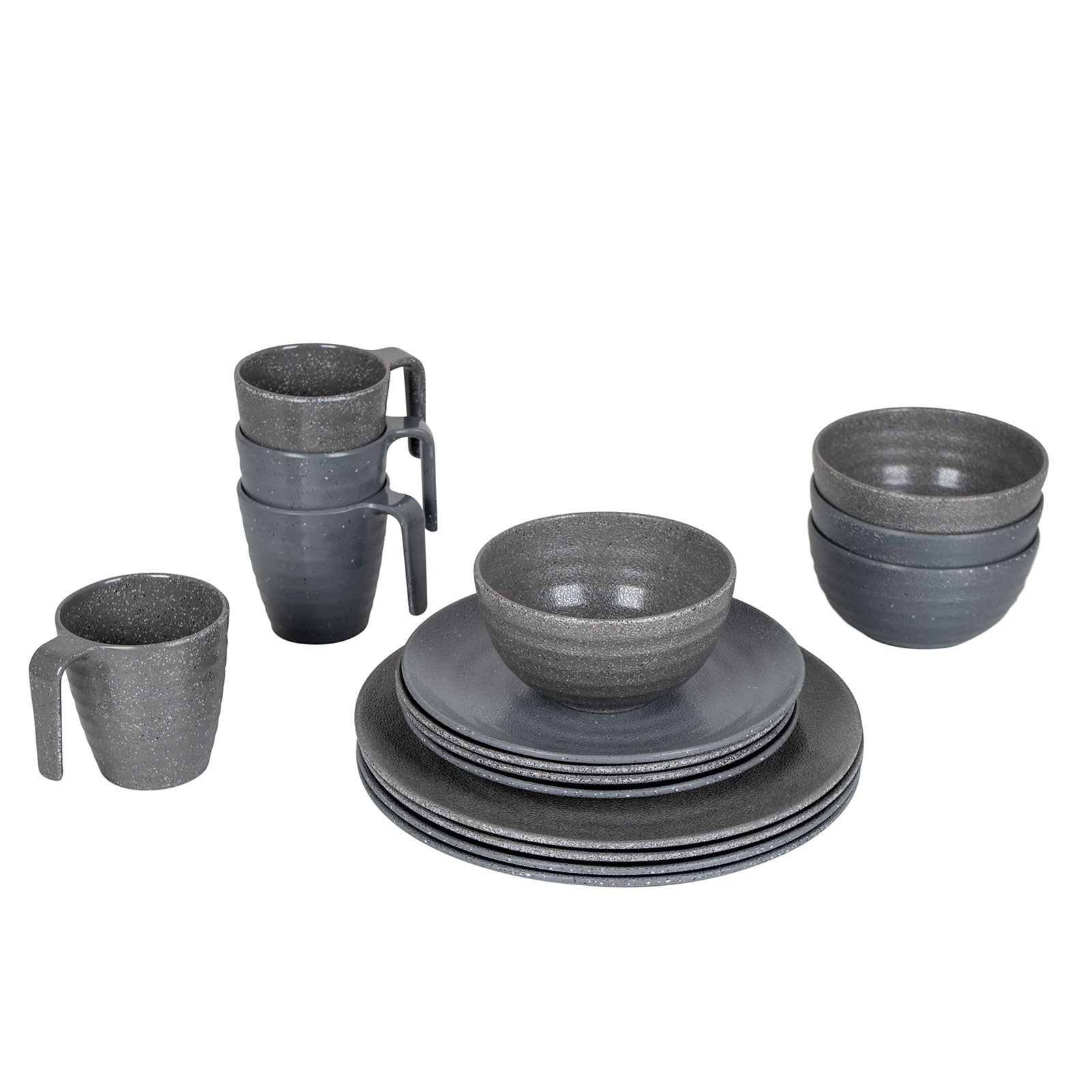 Service de table en mélamine BO-CAMP 16 pièces - Vaisselle de camping, assiettes de pique-nique de voyage