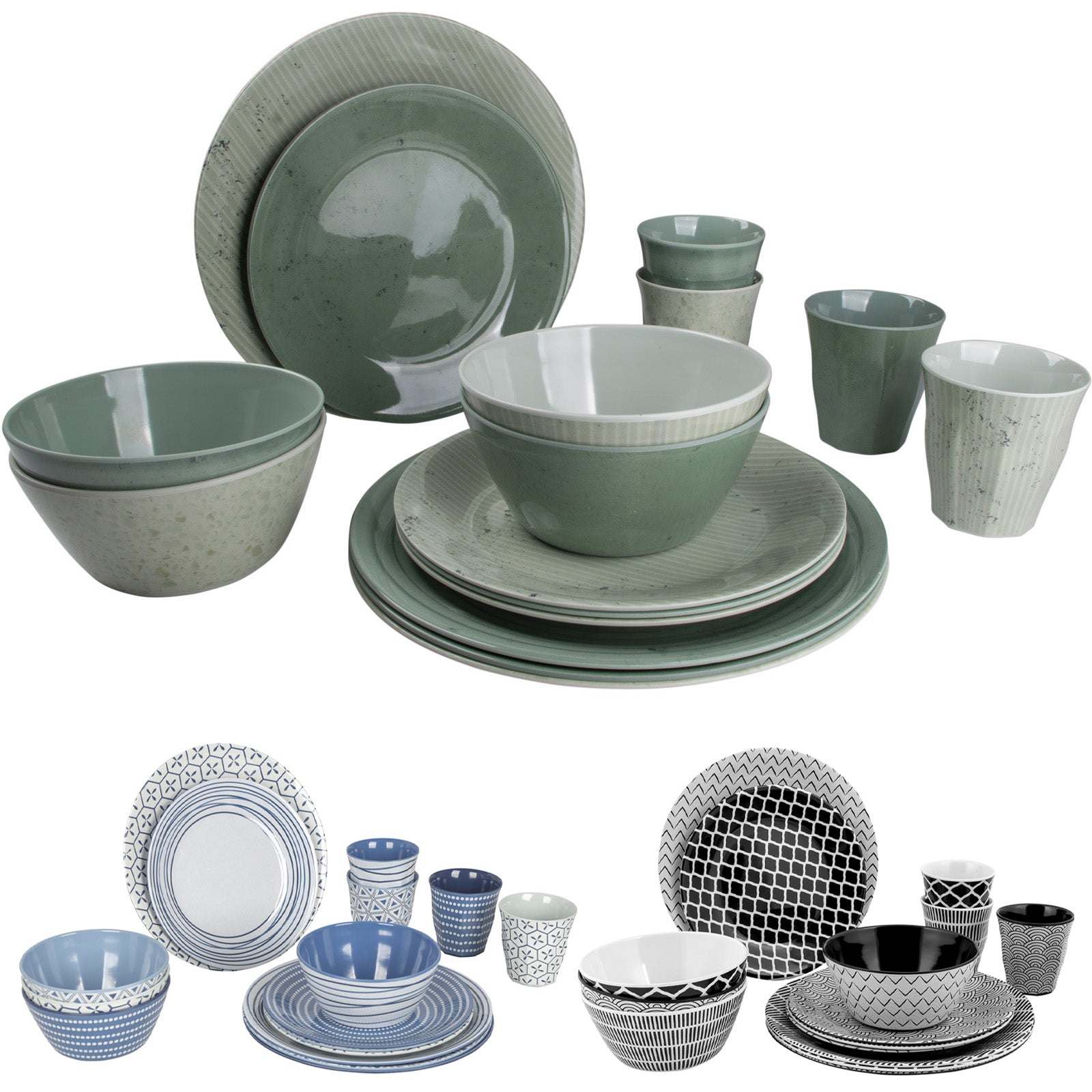 BO-CAMP Melamin Campinggeschirr Set Mix&Match Essgeschirr Teller Becher 16tlg
