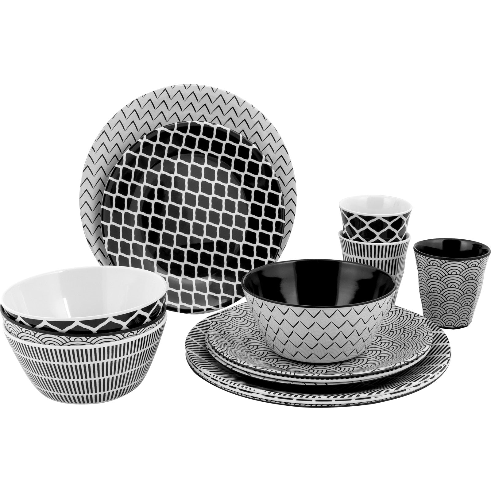 Service de table de camping en mélamine BO-CAMP, 16 pièces, vaisselle, assiettes, tasses