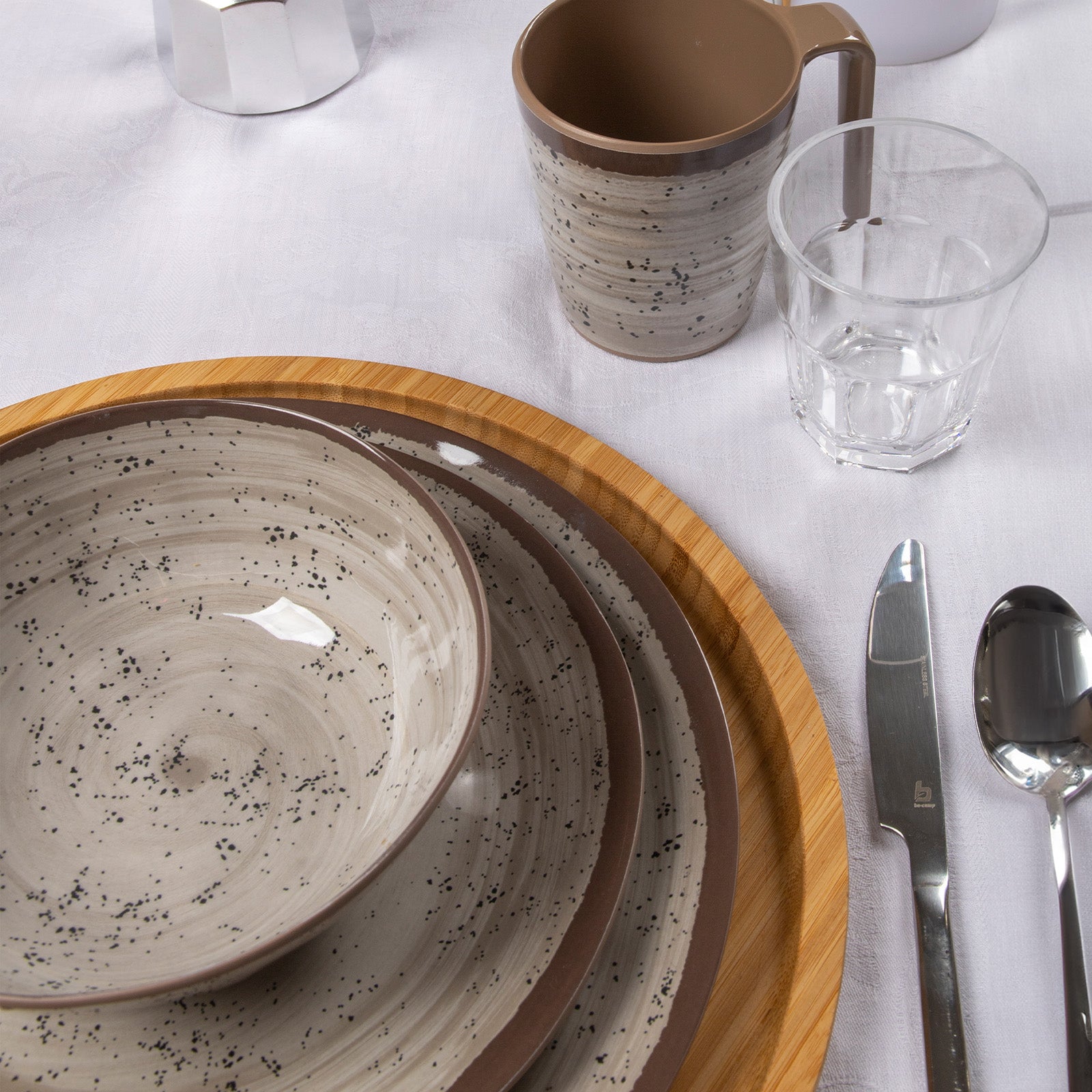 BO-CAMP Melamin Geschirr Set Halo Camping Essgeschirr Reise Picknick Teller