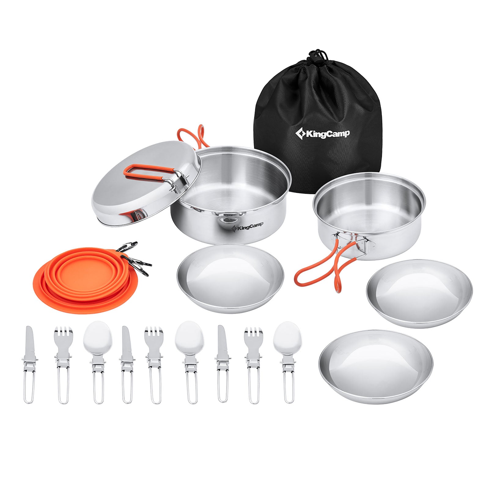 KINGCAMP Camping Cooking Set Adventurer II Pro Cooking Utensils Set Steel Pot Pan