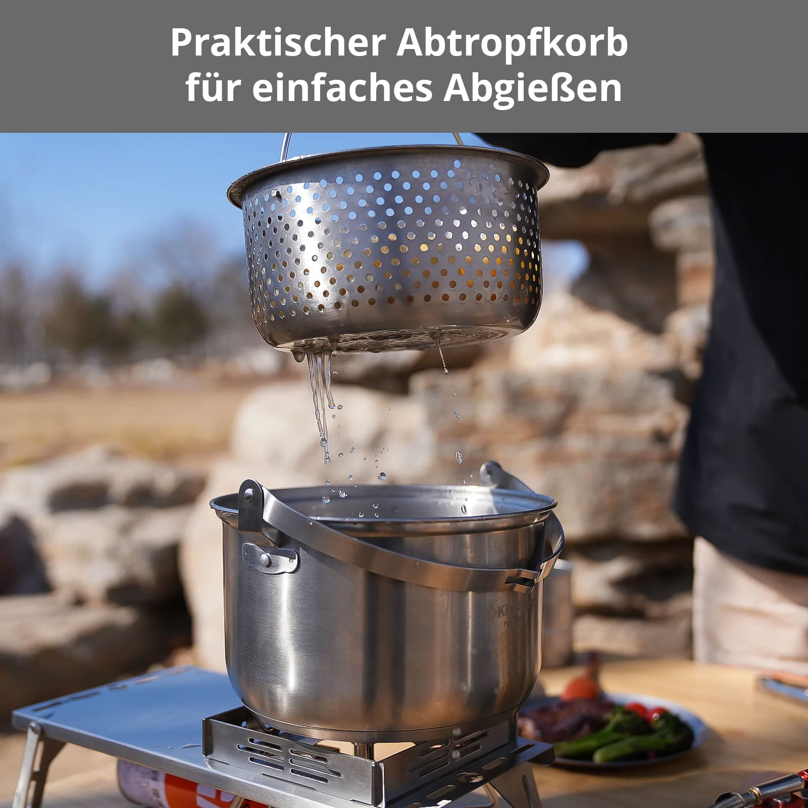 KINGCAMP Camping Kochset Basecamp I Outdoor Geschirr Set Topf Pfanne Edelstahl