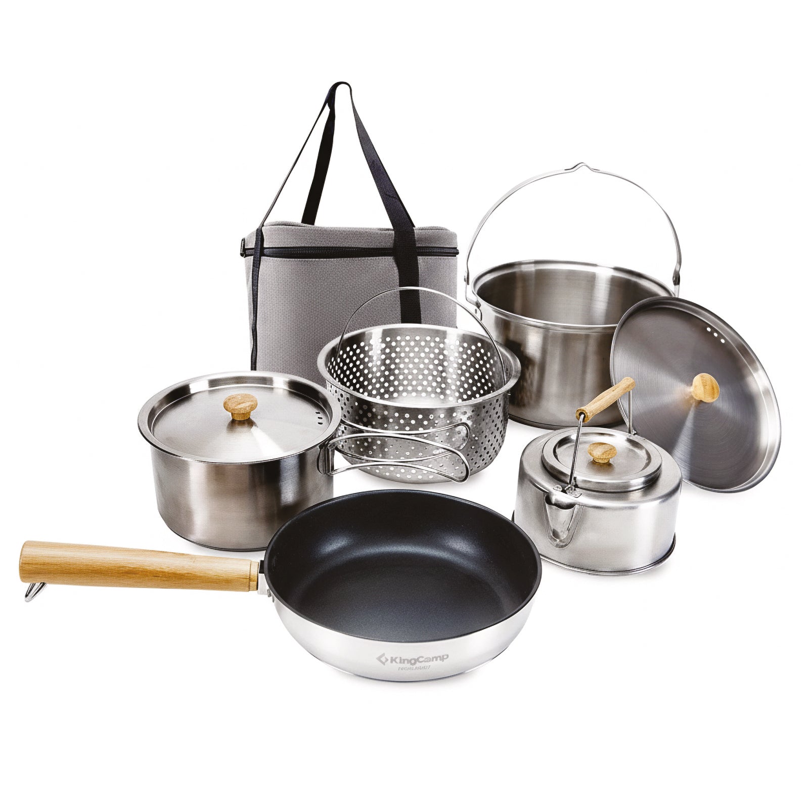 KINGCAMP Camping Kochset Basecamp II Outdoor Set Topf Pfanne Teekanne Edelstahl