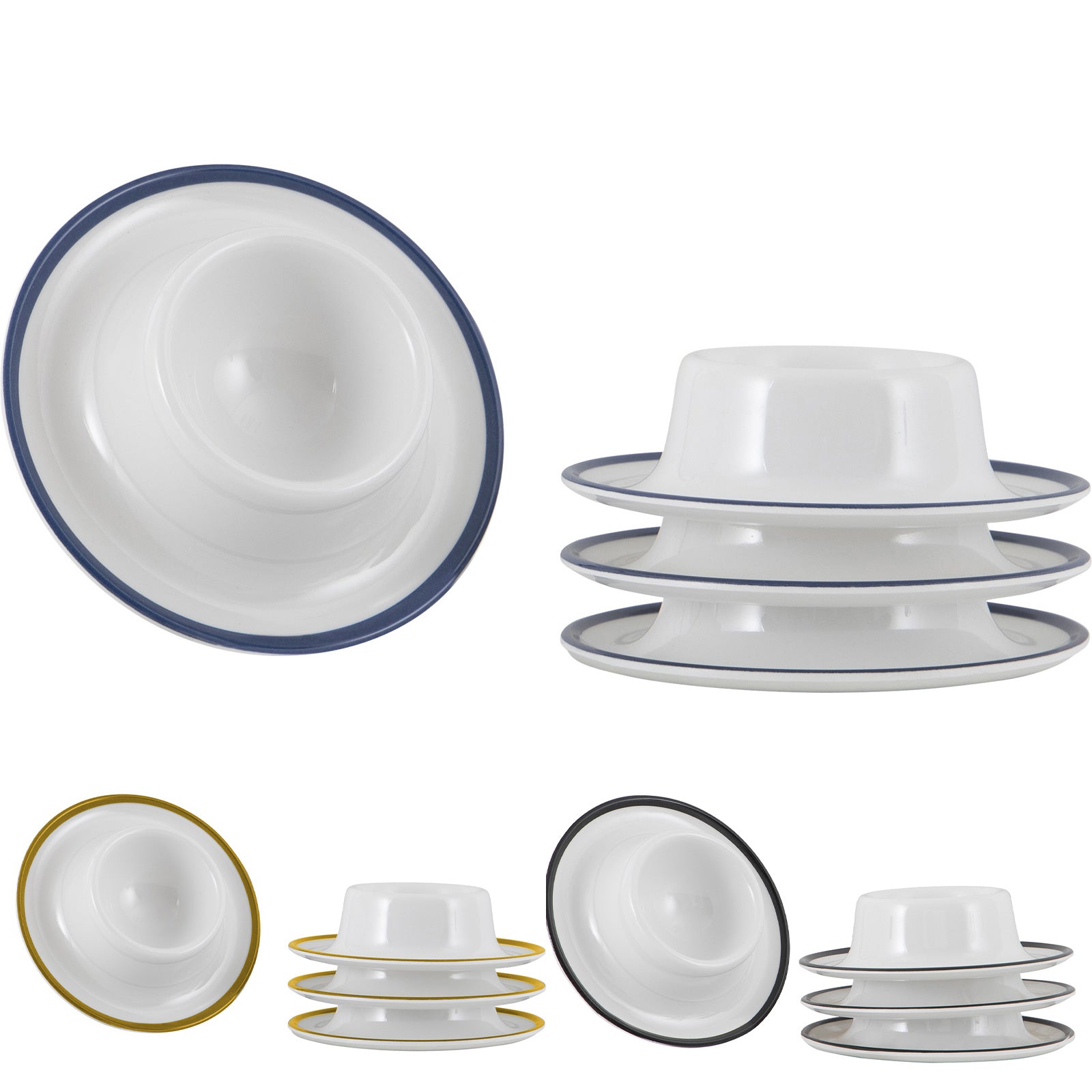 GIMEX Egg Cup Set Linea Line 4-piece Camping Egg Stand Holder Round Melamine