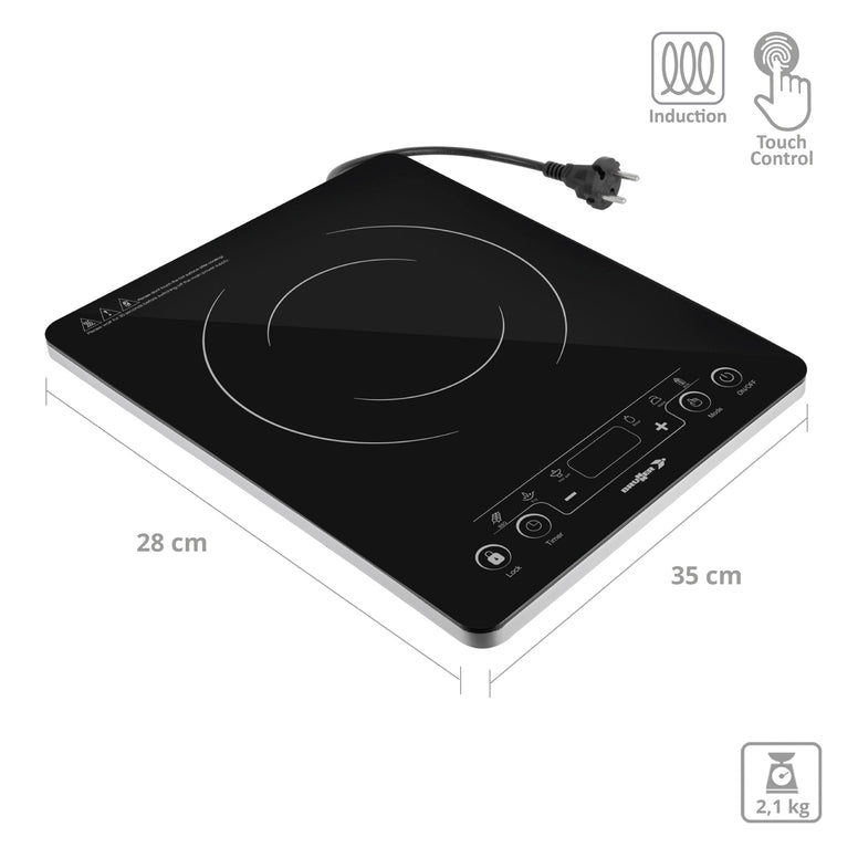 Plaque de cuisson de camping BRUNNER HotPoint, plaque de cuisson électrique à induction, vitrocéramique, 2 kW