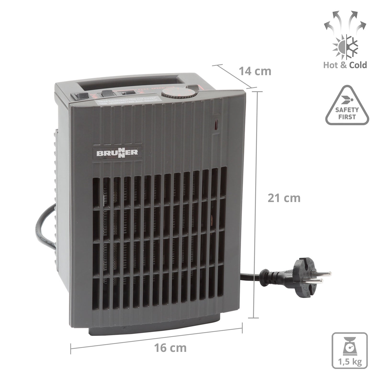 BRUNNER radiateur soufflant solaire céramique thermostat camping économie d'énergie silencieux 1500 W