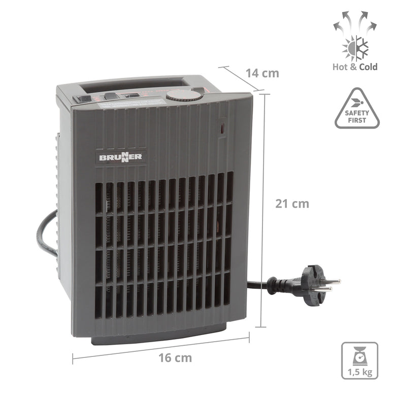 BRUNNER Heizlüfter Keramik Solan Camping Thermostat Energiesparend Leise 1500 W