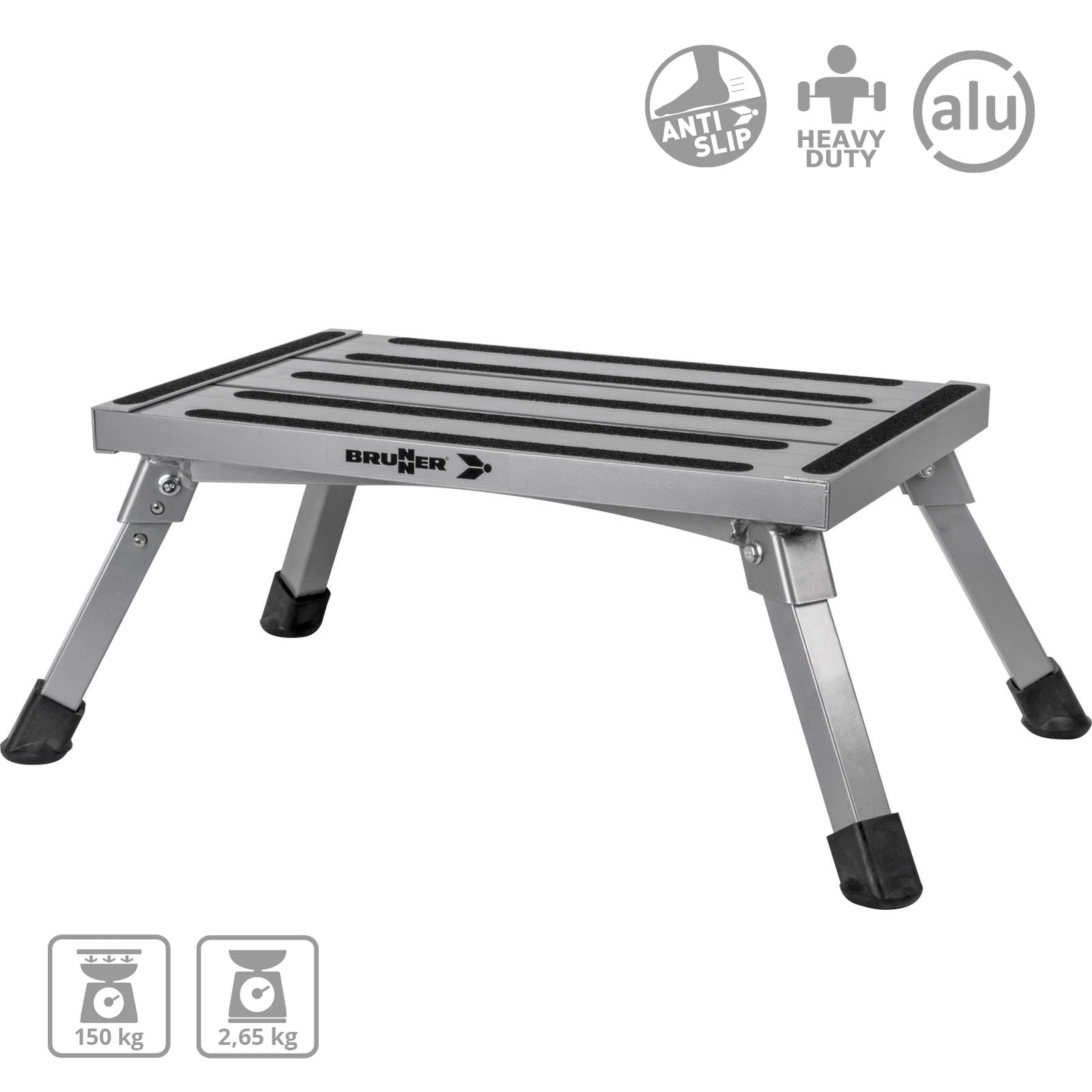 BRUNNER Klapptritt GoStep NG Wohnwagen Camping Einzel Tritt Stufe Antirutsch Alu