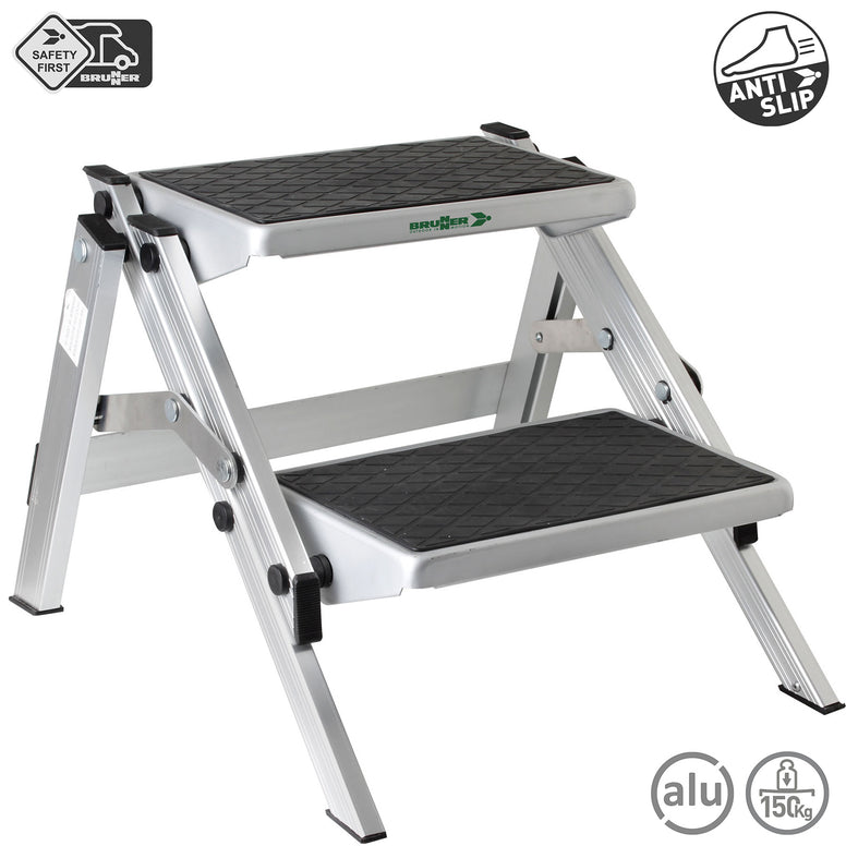 Marchepied double BRUNNER Ruckstep en aluminium pour caravane, éclairage de camping