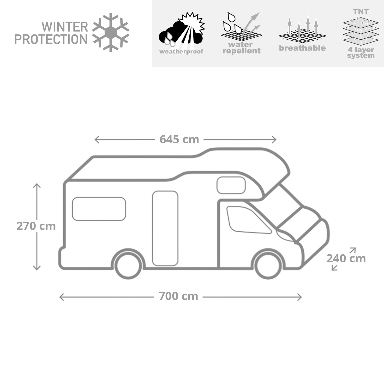 Bâche de protection pour camping-car BRUNNER 6M 650-700 cm